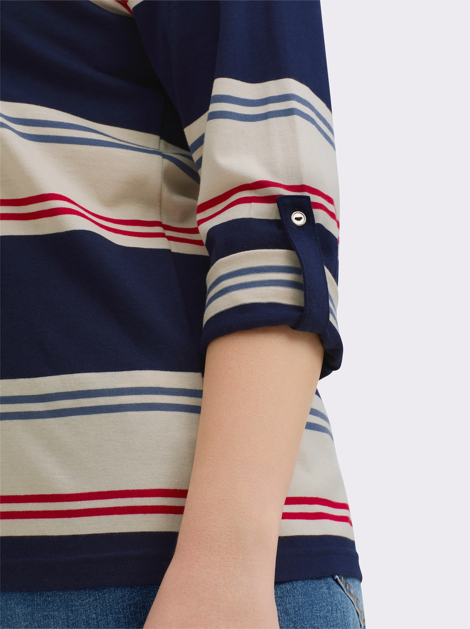 Ringelshirt mit Glitzersteinchen - sand-marine-geringelt