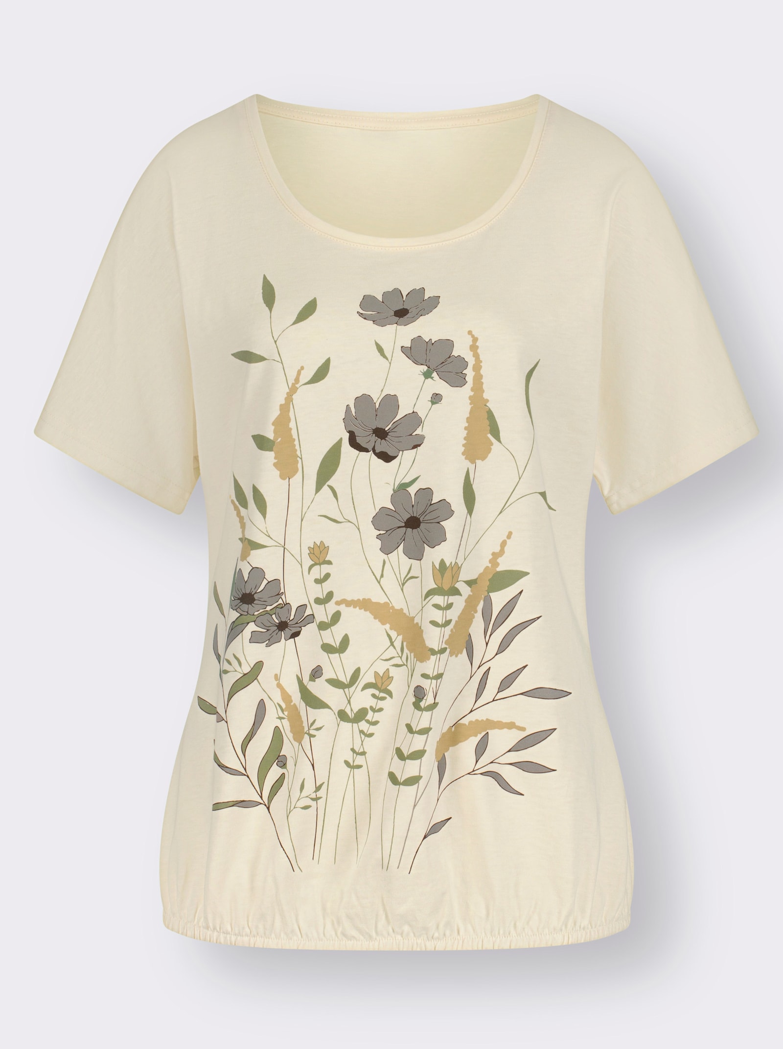 T-Shirt mit Blumen-Druck im Vorderteil - champagner