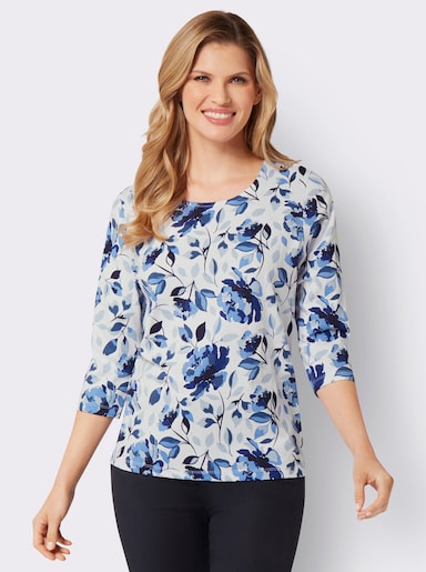 3/4-Arm-Shirt mit floralem Dessin - weiß-marine-bedruckt