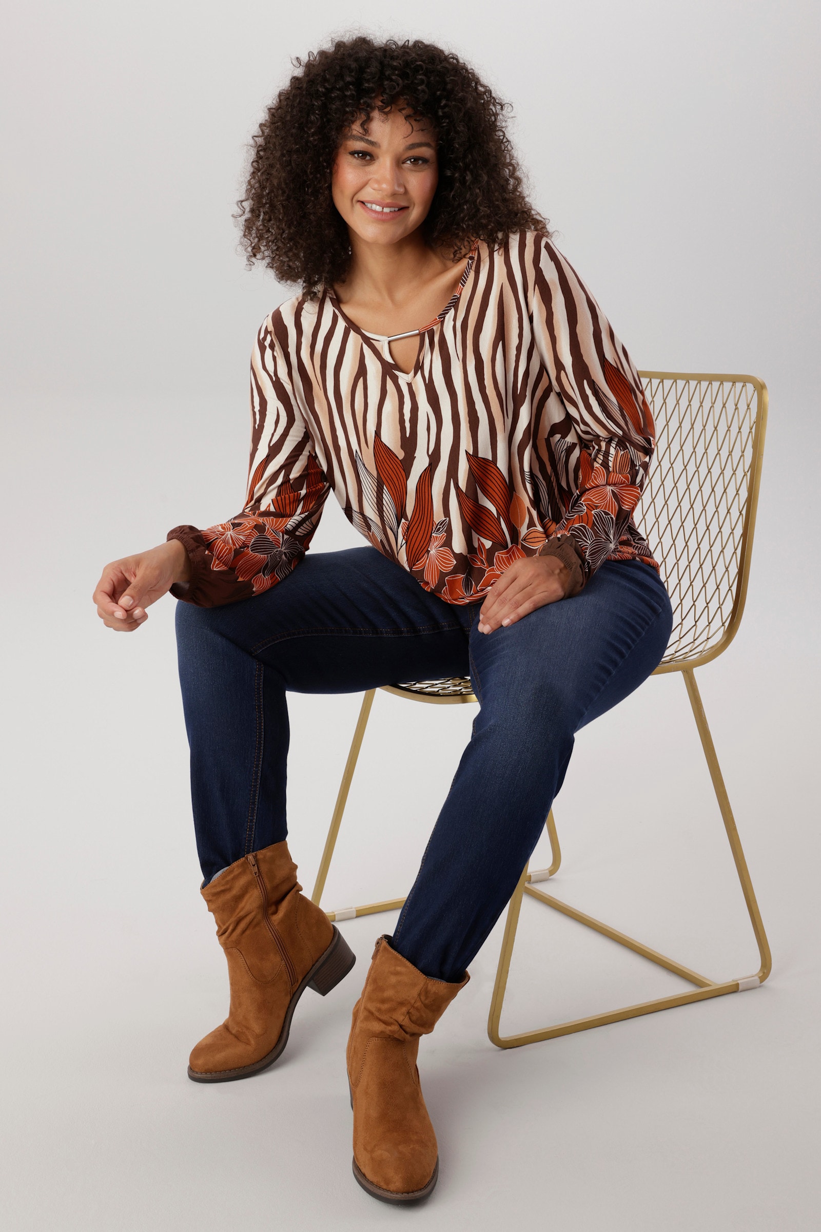 Aniston PLUS Langarmshirt - beige-braun