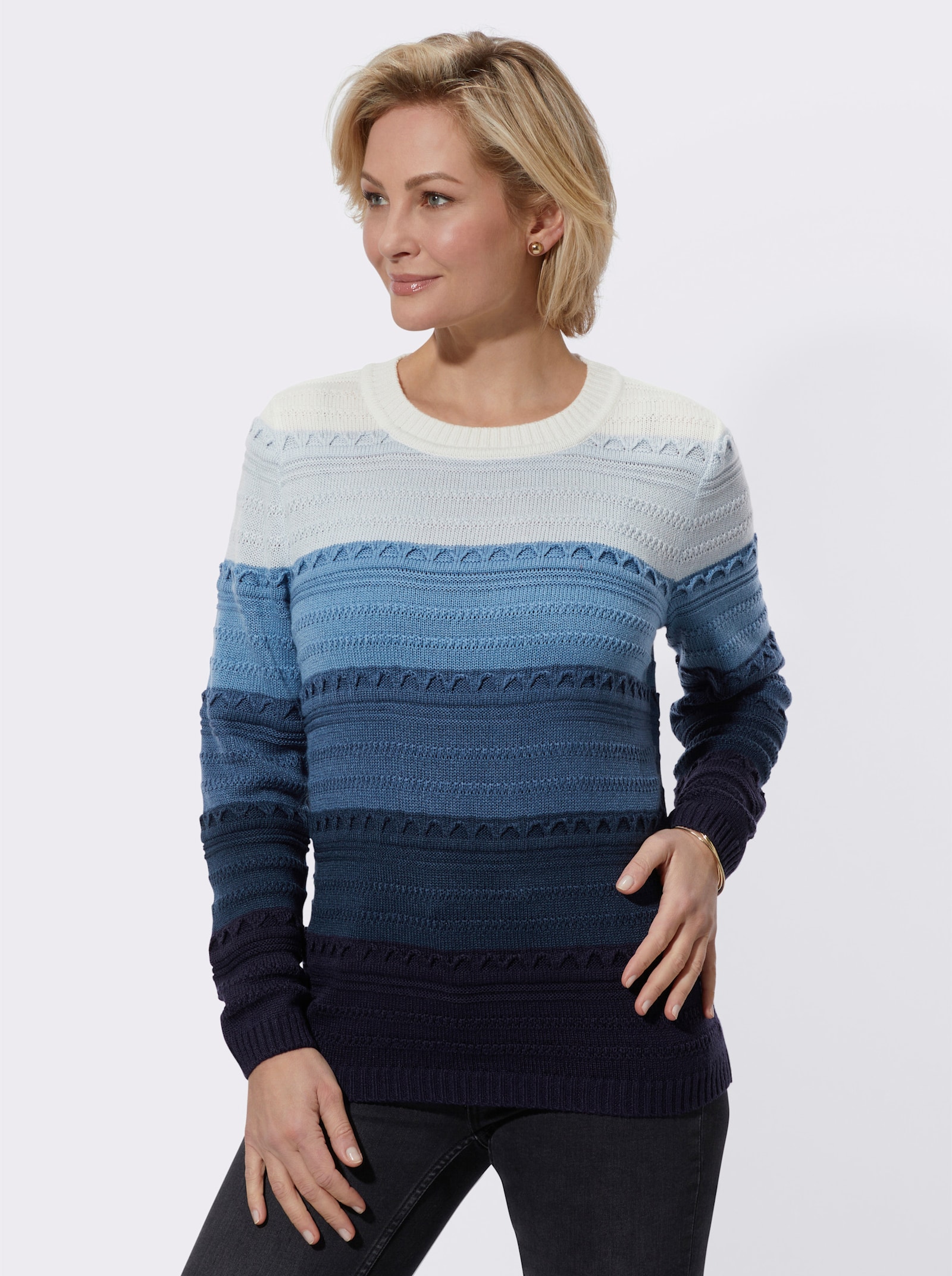 Langarm-Pullover mit Blockstreifen - jeansblau-gemustert