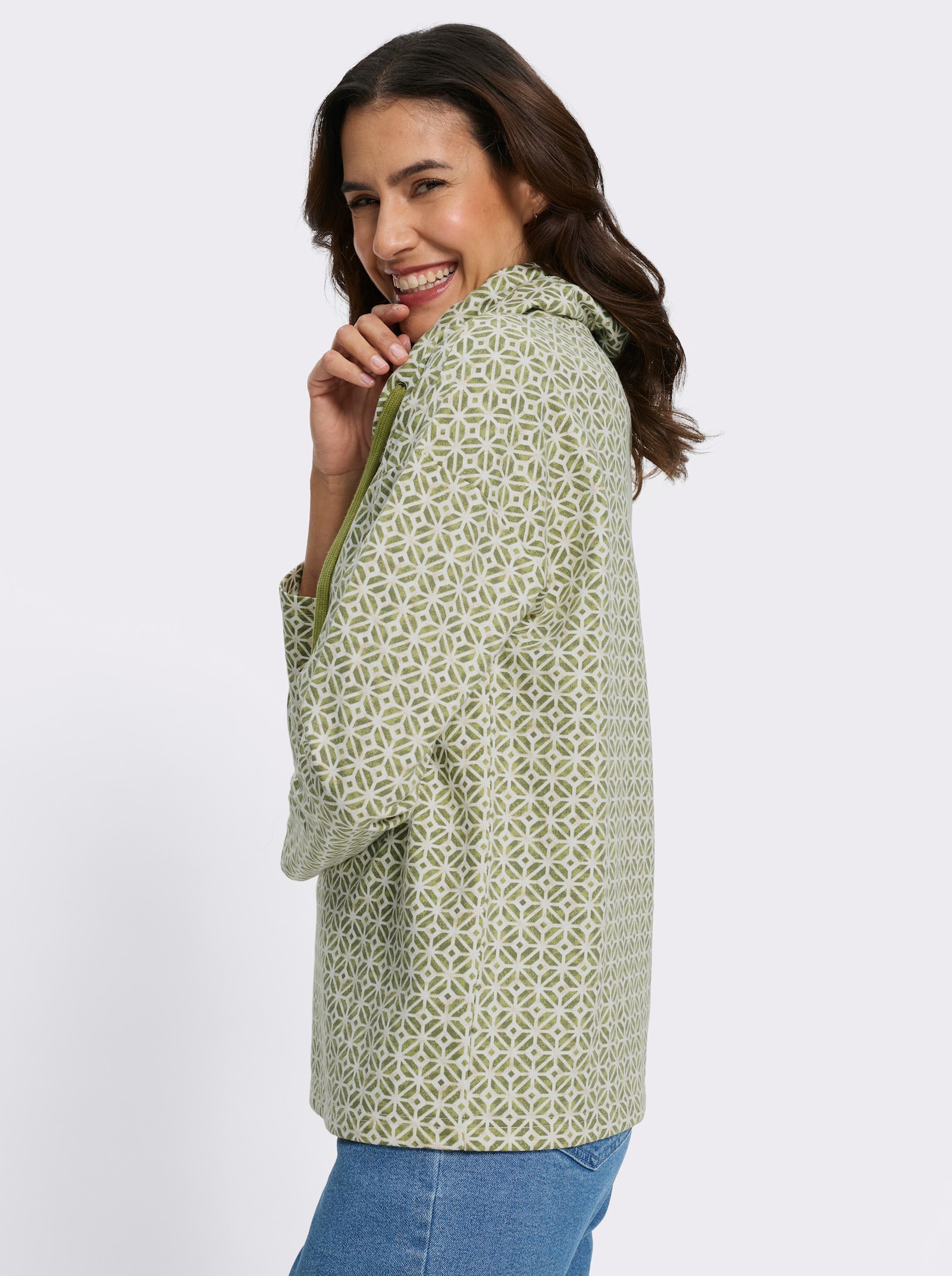 Longsweatshirt mit Kordel - ecru-schilf-bedruckt