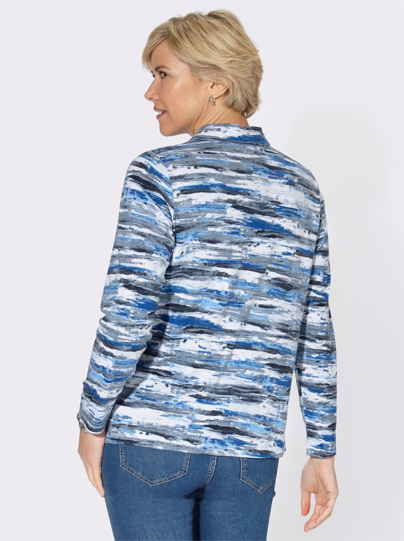 Poloshirt in bijzonder zachte materiaalmix - middenblauw gedessineerd