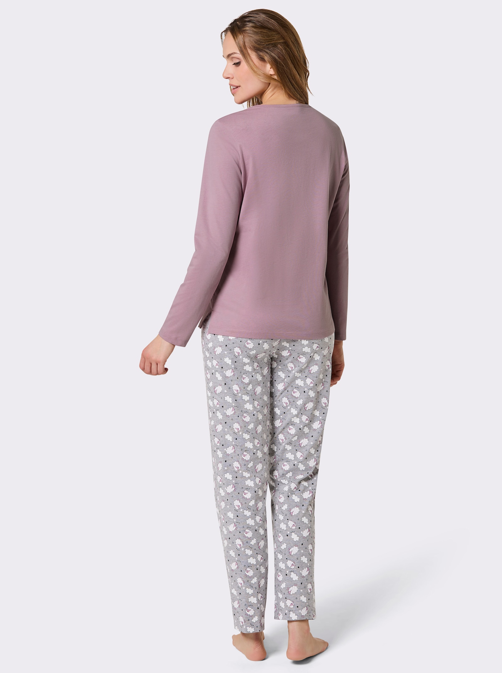wäschepur Schlafanzüge mit Schäfchen-Print - mauve-grau-meliert + violett