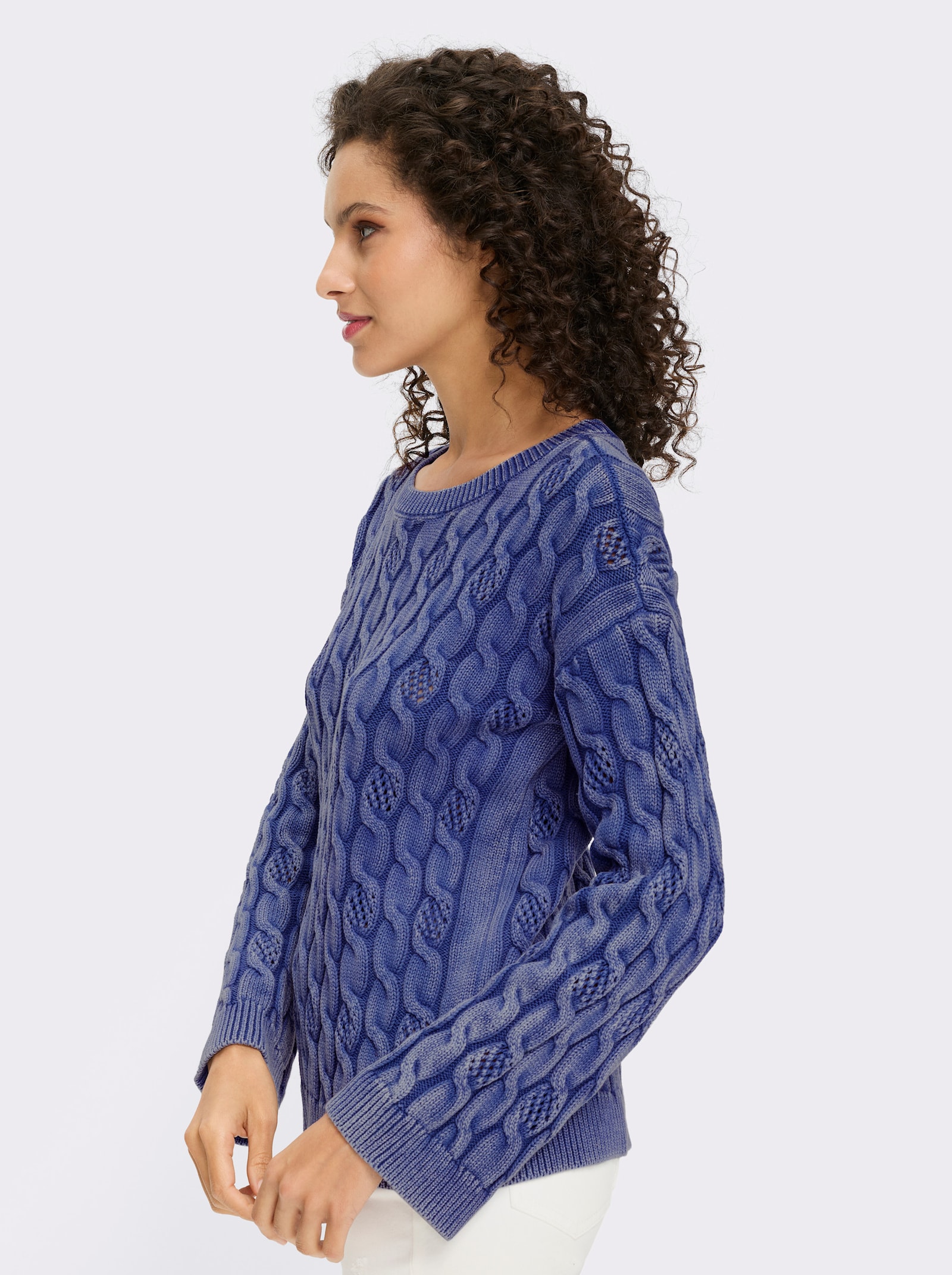 heine Pull à encolure ronde avec motif torsadé - bleu jean