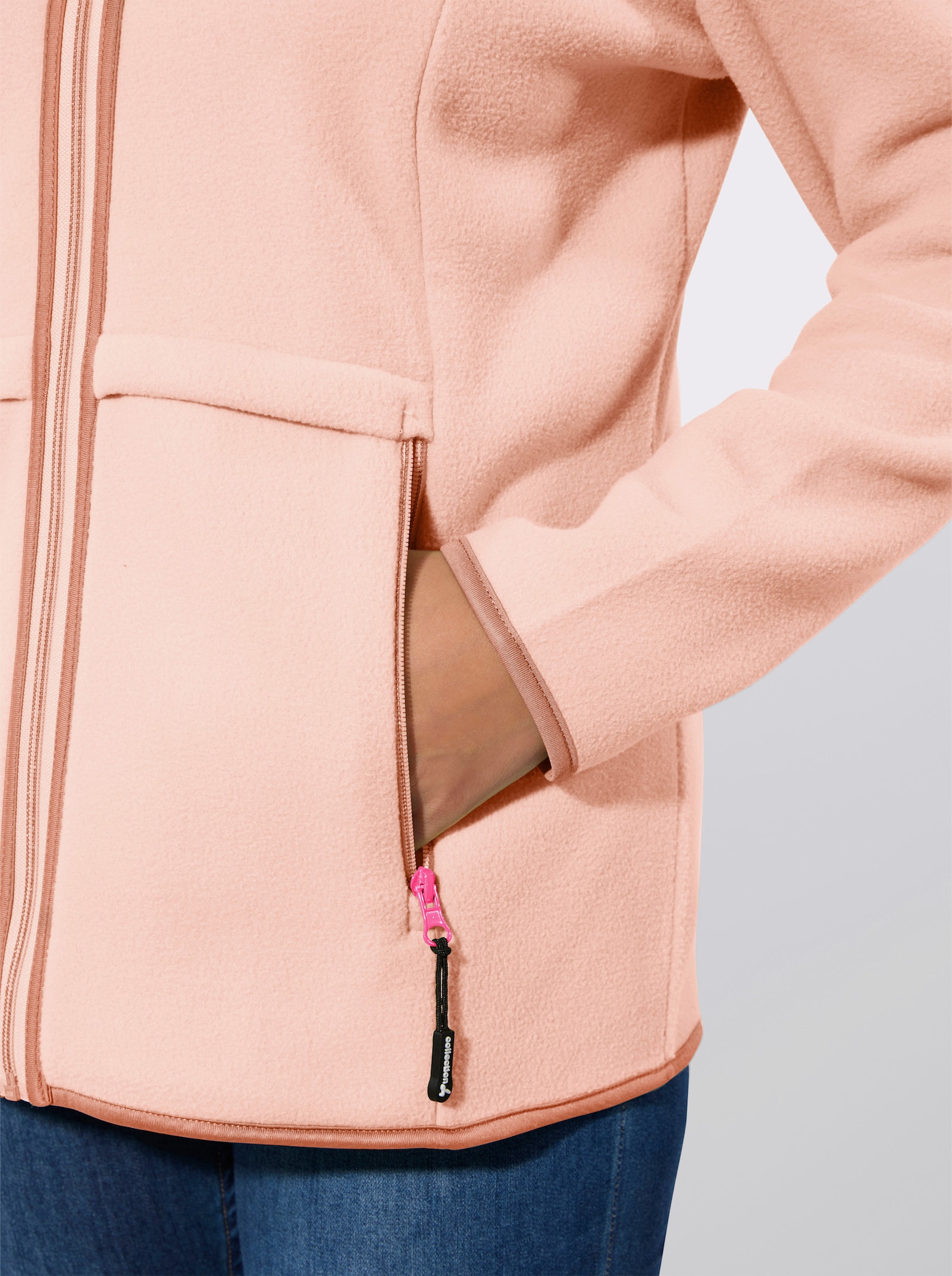 Fleecejacke mit Kontrast-Paspeln - puder