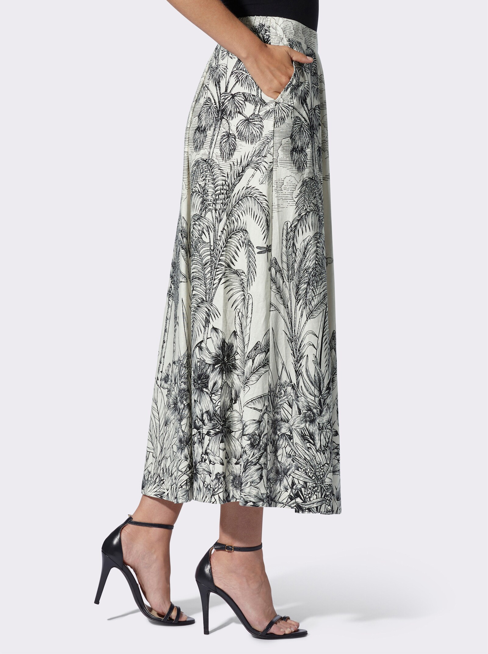 heine Webrock mit Tropenmuster - ecru-schwarz-bedruckt