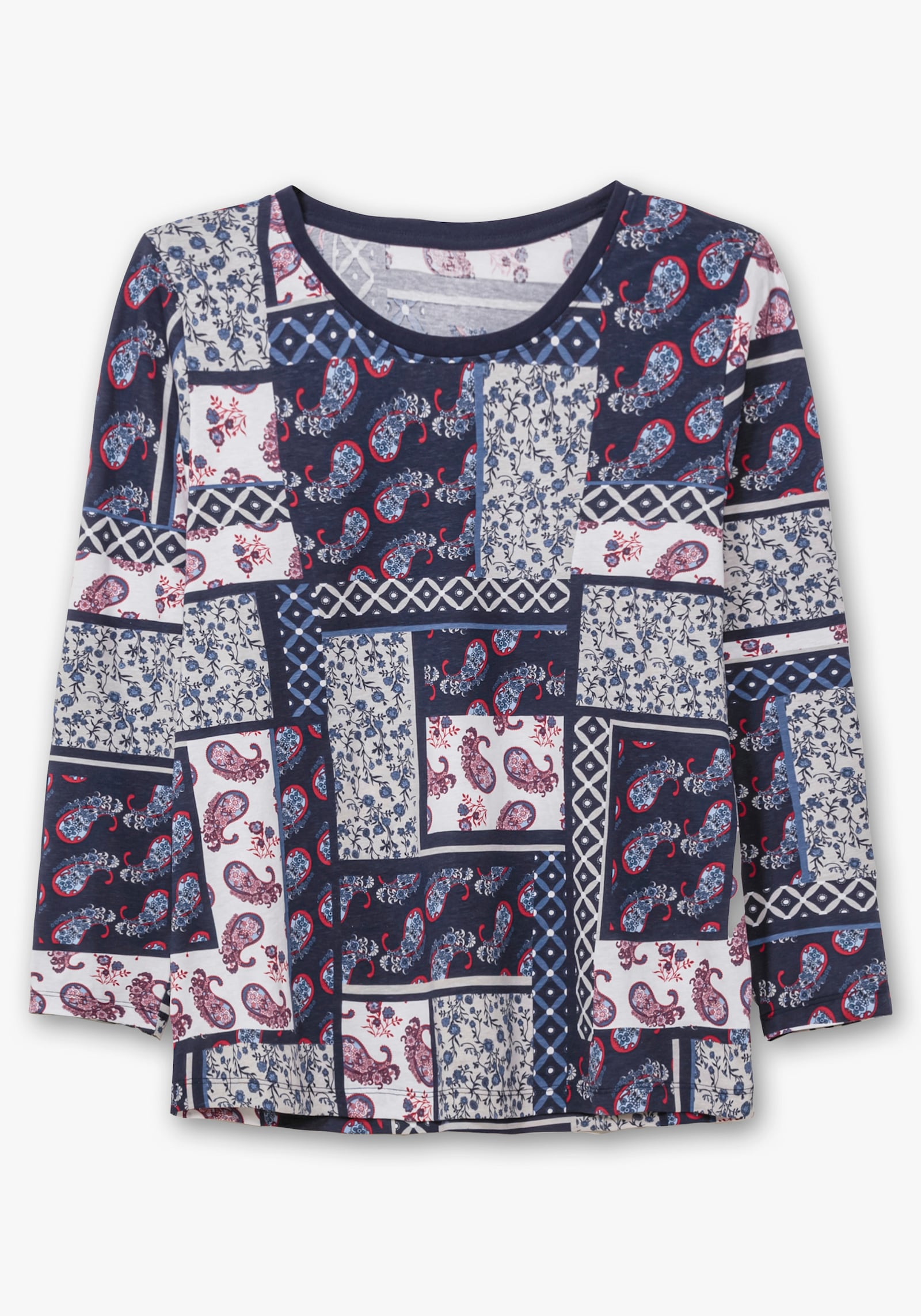 Langarmshirt im Patchwork-Druck - hellgrau-marine-bedruckt