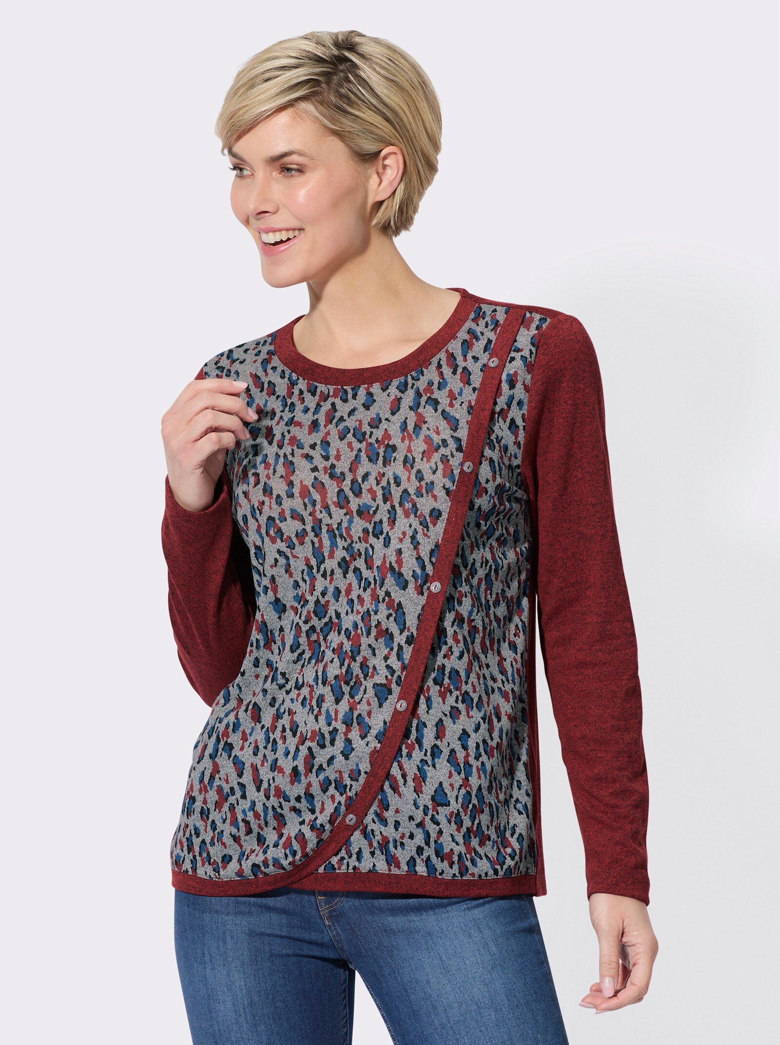 Langarmshirt - kirsche-meliert