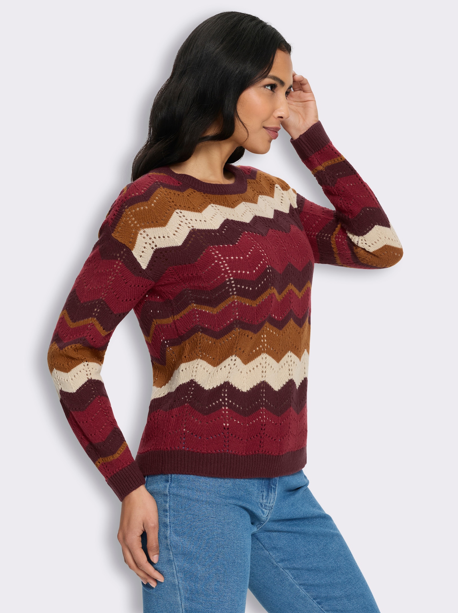 Ajourpullover im Zickzack-Muster - kirsche-sand-gemustert