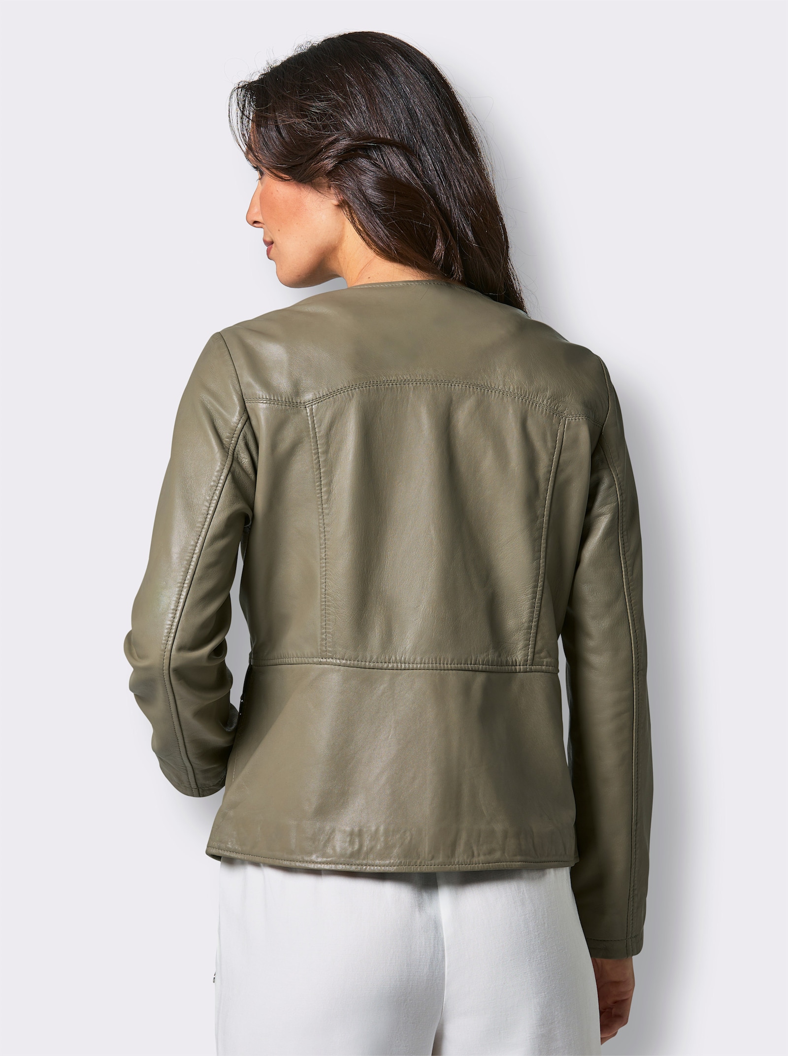 Mainpol Lederblazer mit Spitzen-Optik - schlamm