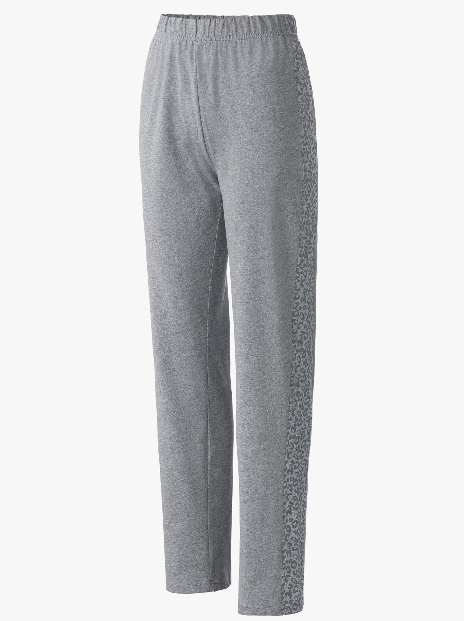 Freizeithose mit Einsätzen im Leo-Muster - hellgrau-meliert