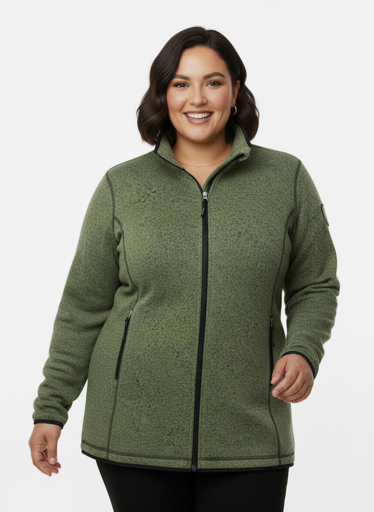 Strickfleecejacke in Longform - eucalyptus-schwarz-gemustert