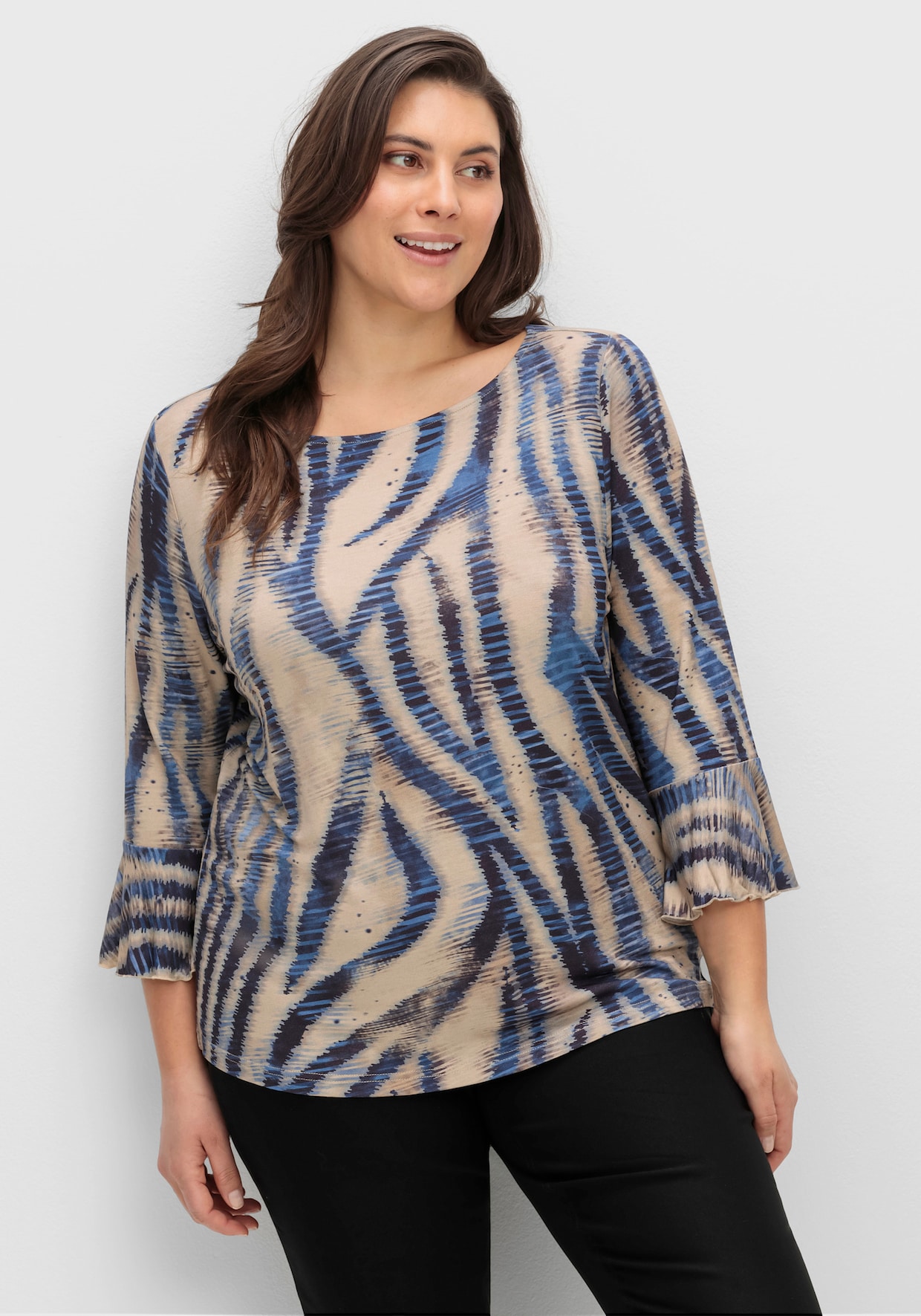 3/4-Arm-Shirt - beige-marine-bedruckt