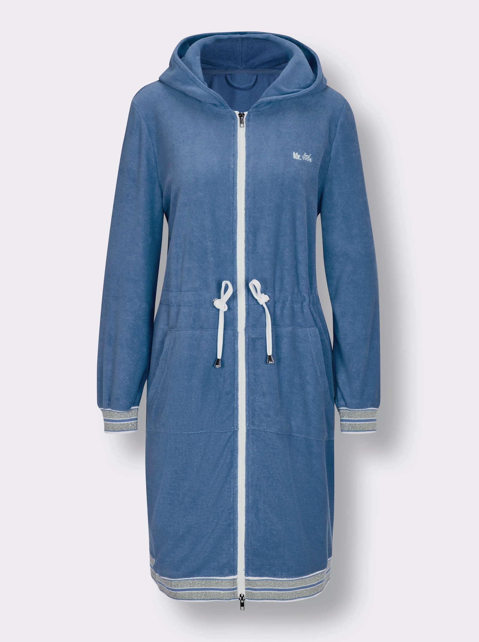 feel good Bademantel - mittelblau-ecru