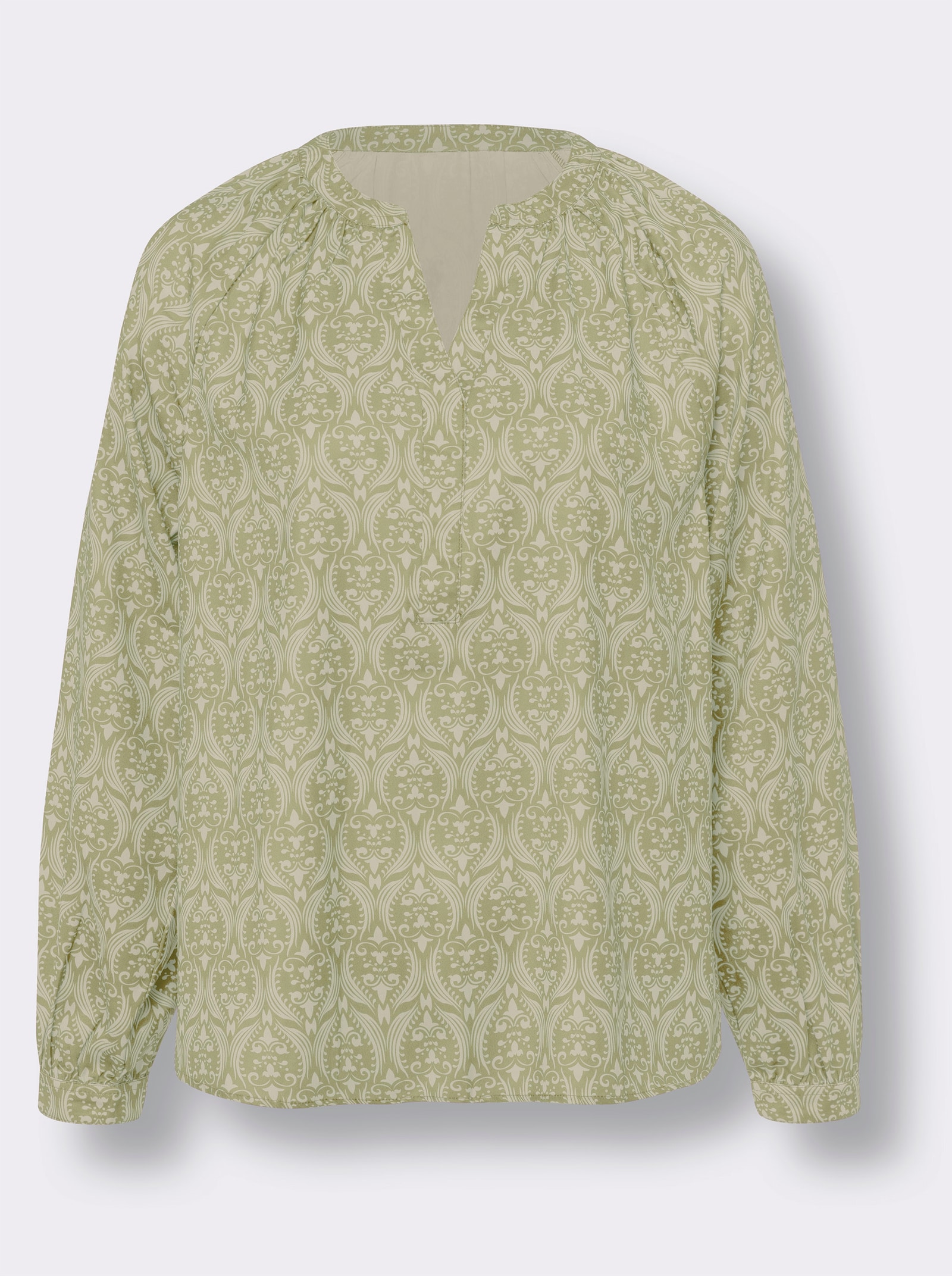 heine Schlupfbluse aus Satin - sand-lindgrün-bedruckt