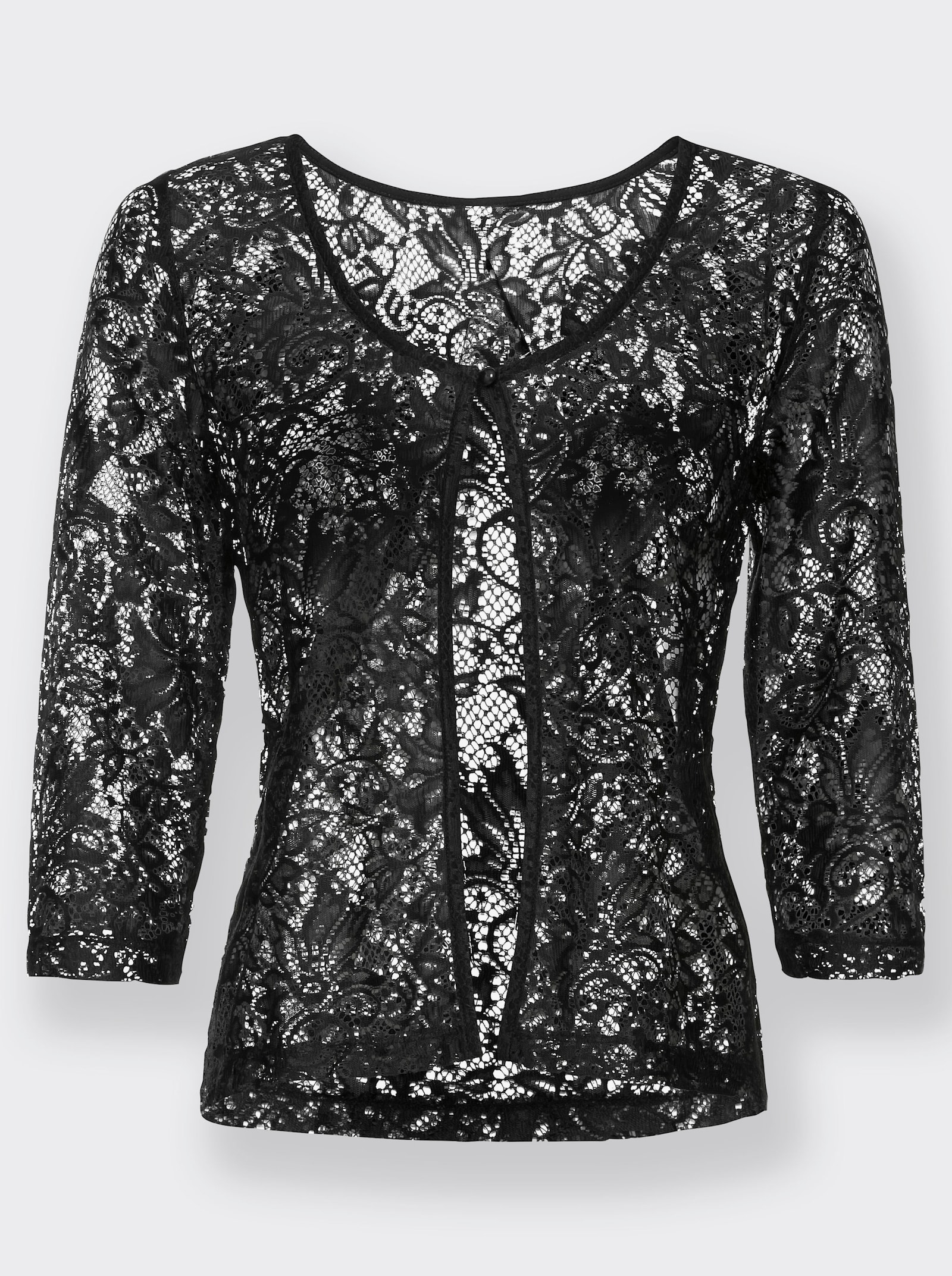 Shirtjasje van elastisch kant - zwart