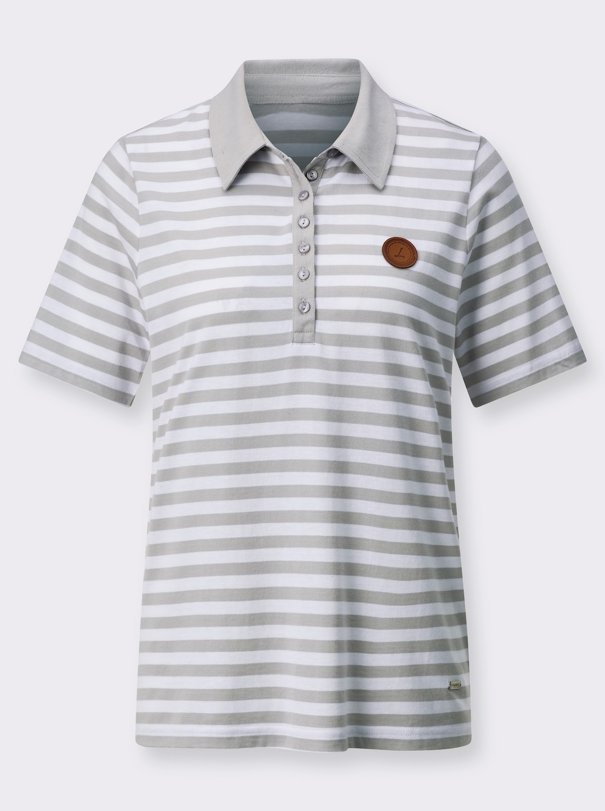 Poloshirt - lichtgrijs/wit gestreept