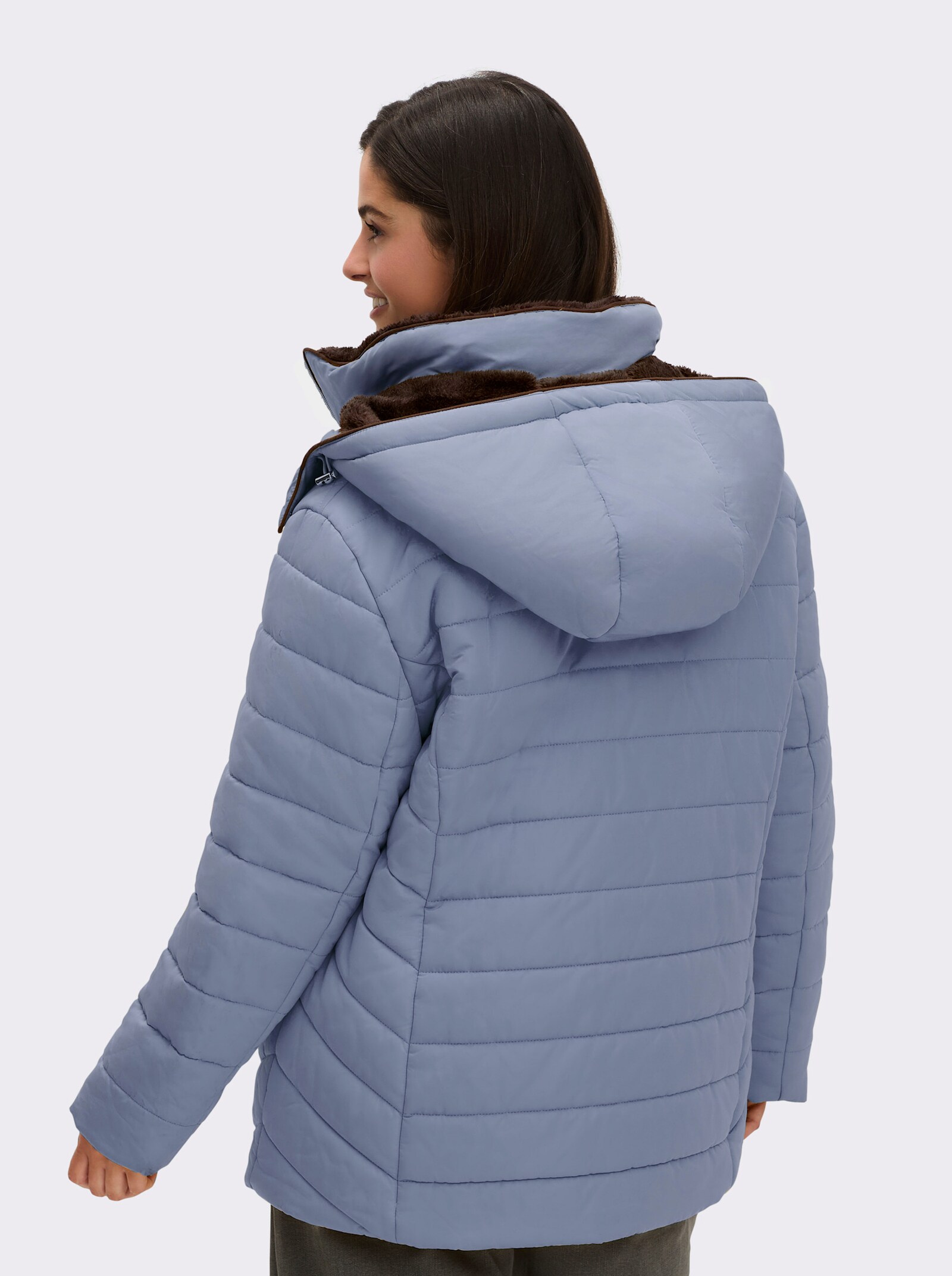 Steppjacke mit Teddy-Fleece innen - rauchblau