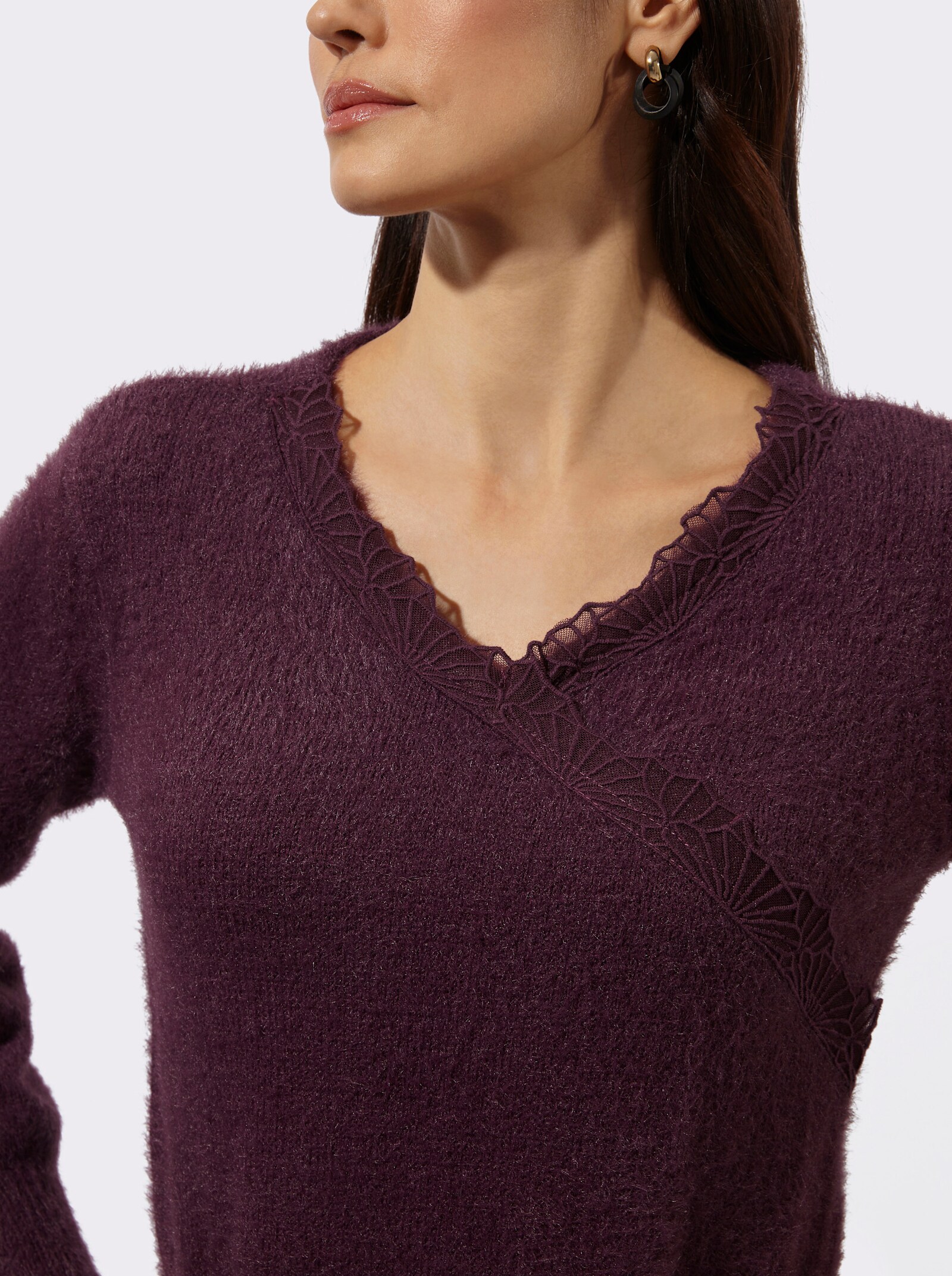 Langarm-Pullover in Wickel-Optik - burgund