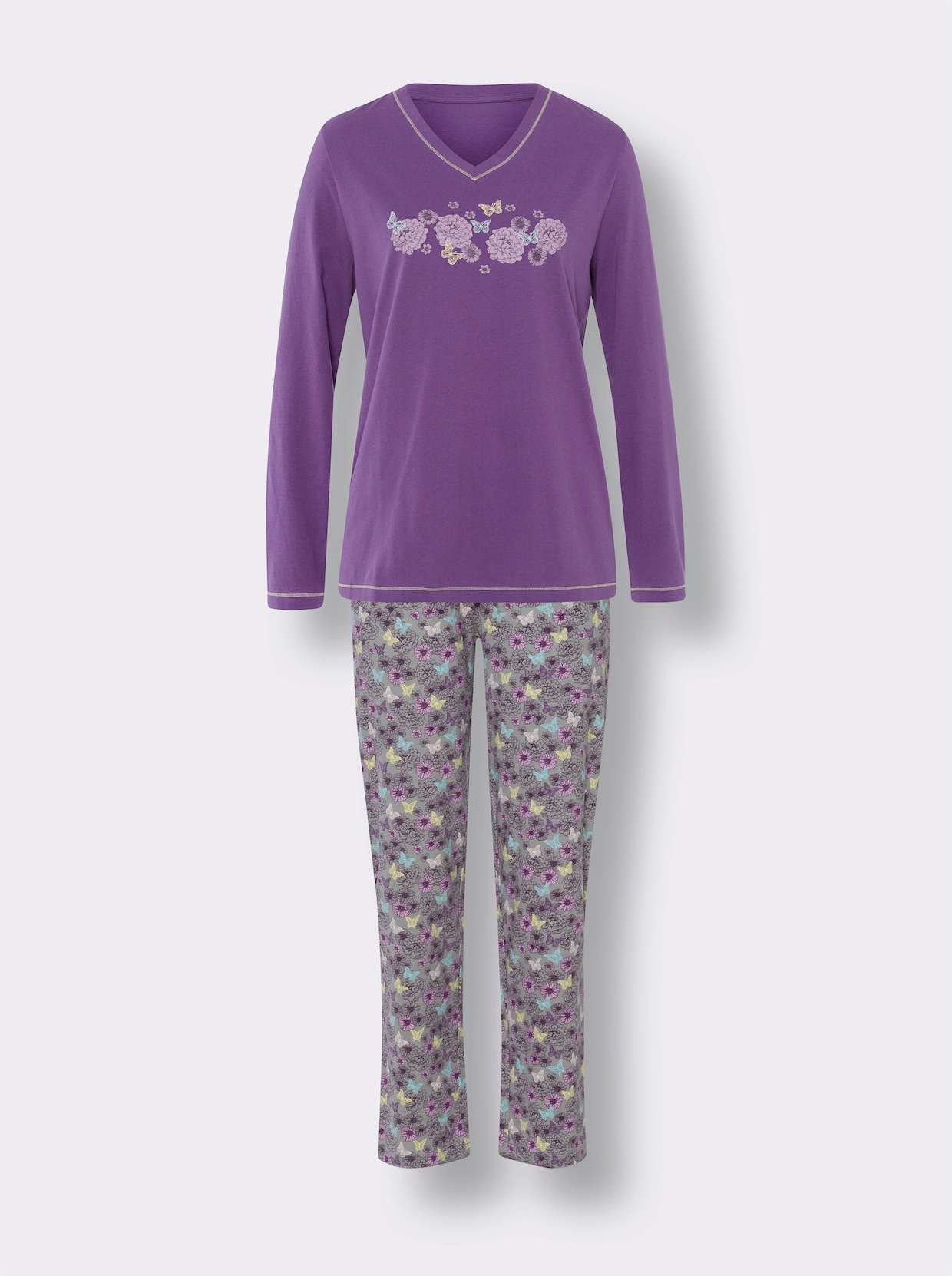 Pyjama - lila/steengrijs bedrukt