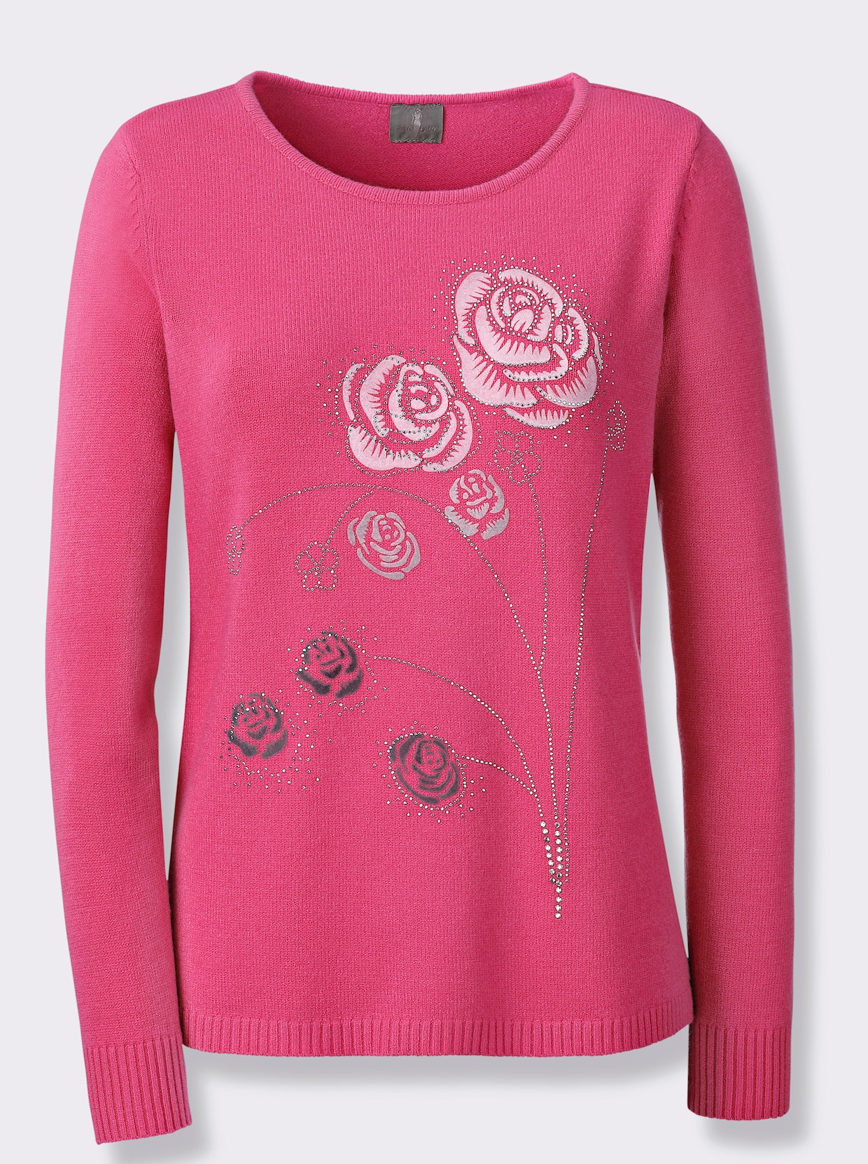 Svetr s kulatým výstřihem a vločkovým potiskem - fuchsiová