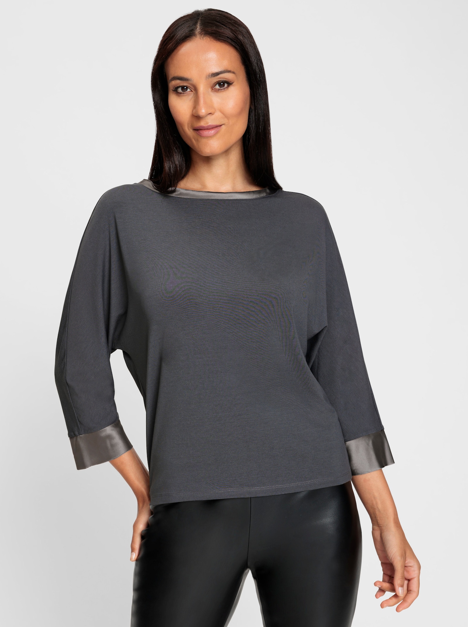 heine Shirt met lange mouwen en satijngarnering - antraciet