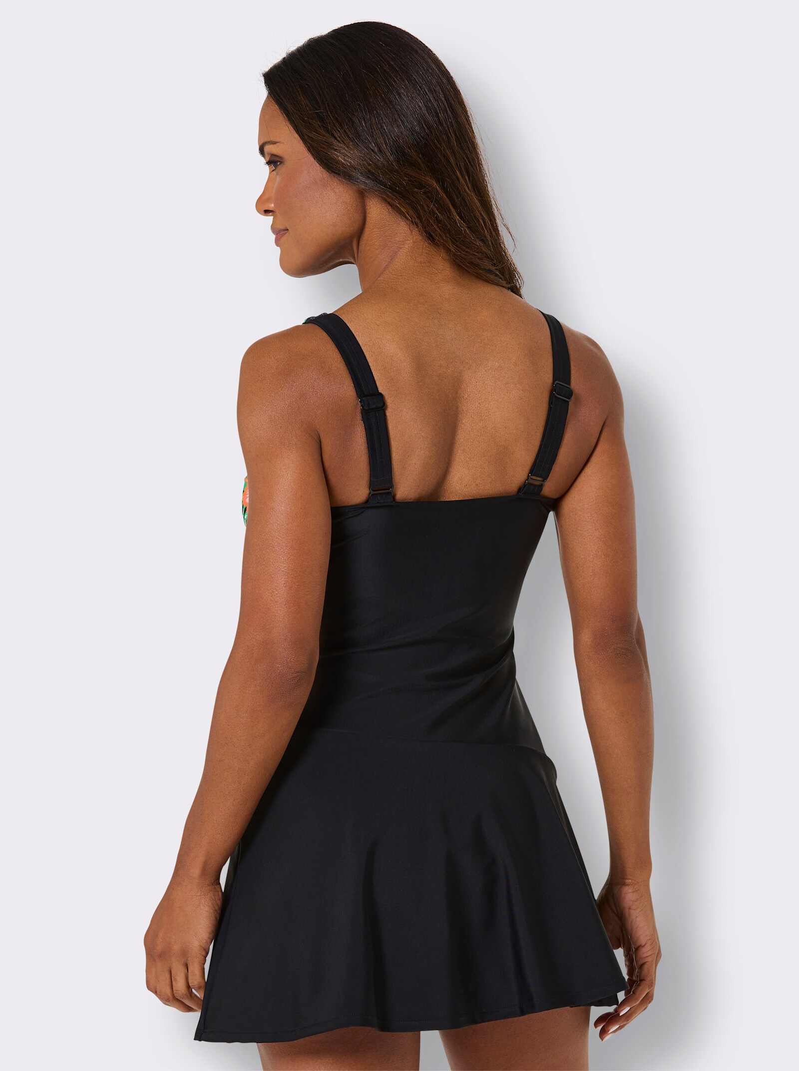 feel good Badeanzug mit Blütendruck - schwarz-apfel-bedruckt