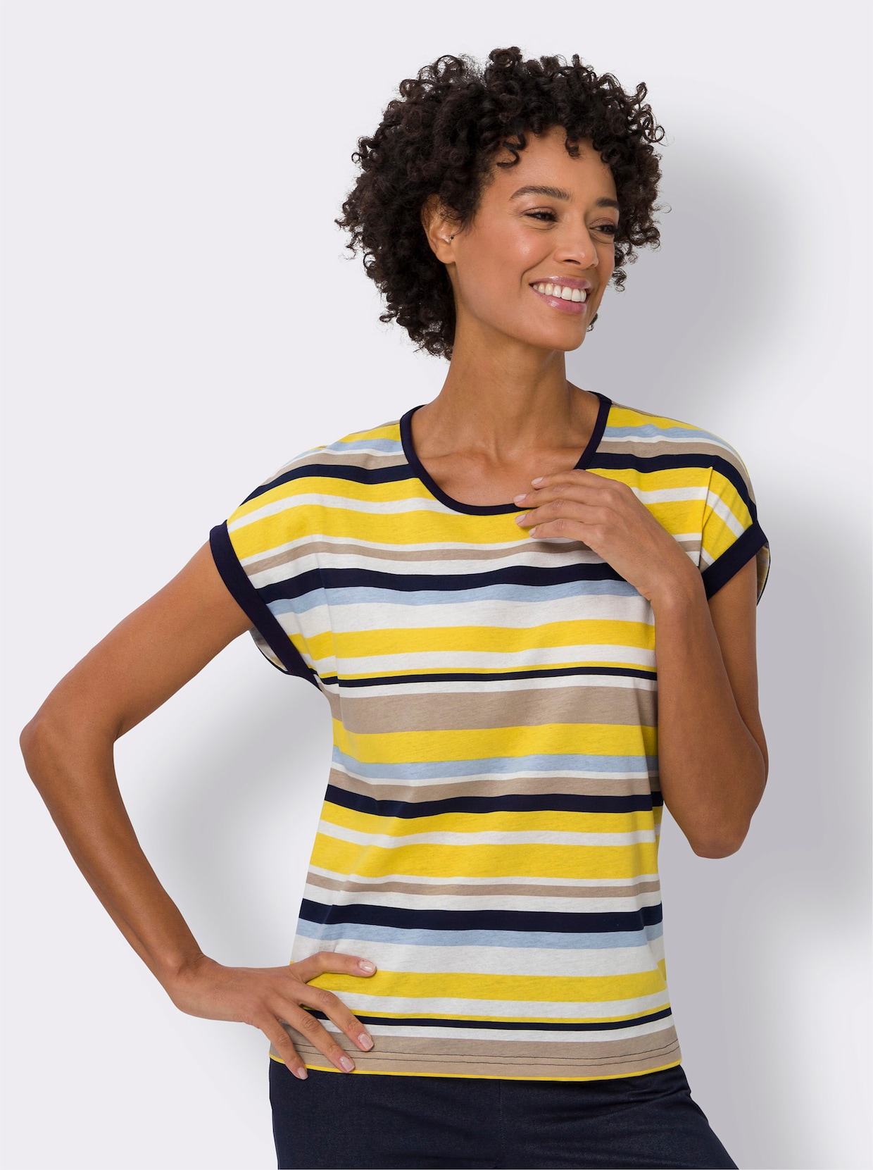 Pruhované tričko - Žiarivá žltá-námornícka modrá pásikovaná