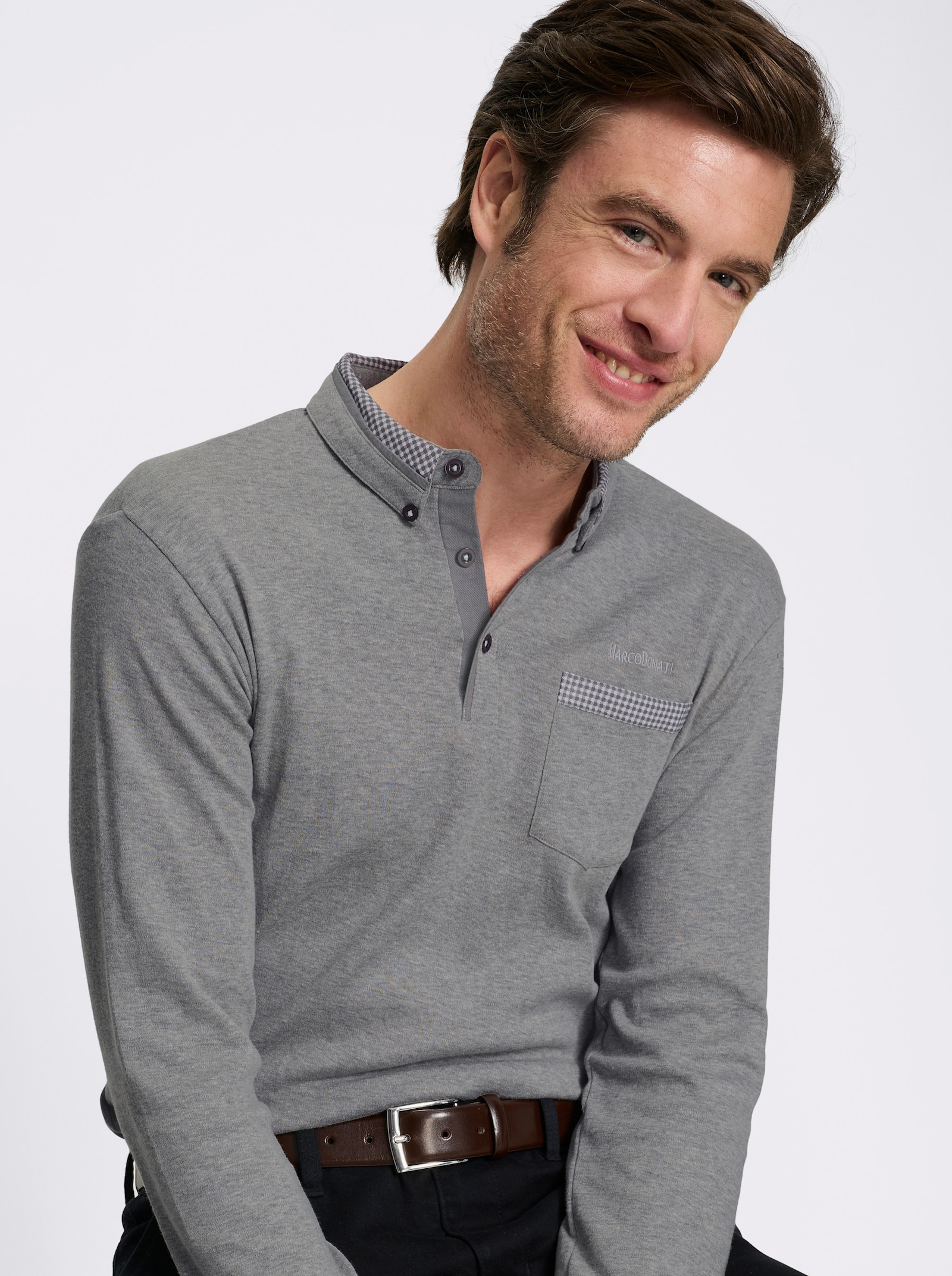 Marco Donati Langarmshirt mit Button-Down-Kragen - grau-meliert