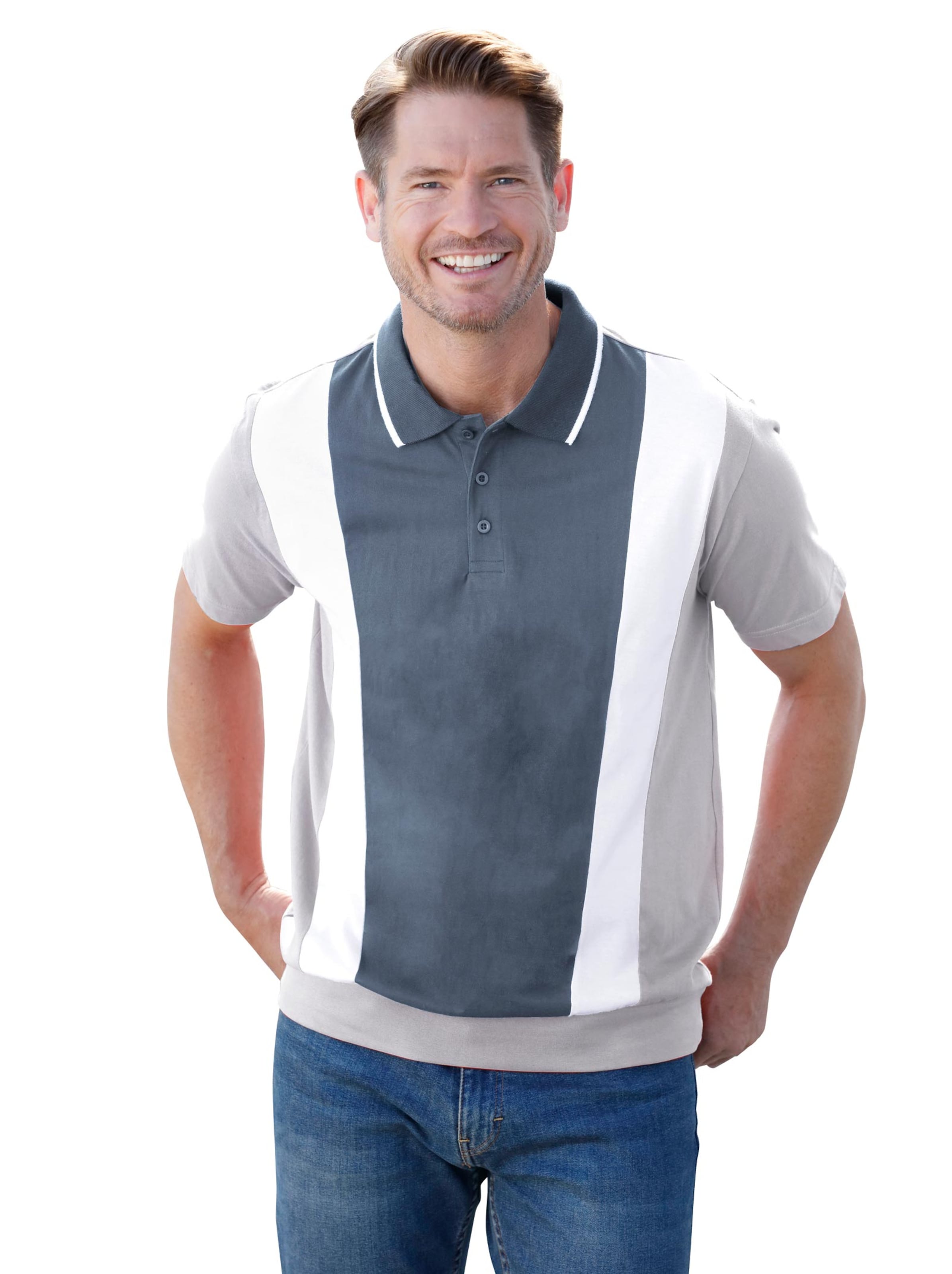 Poloshirt - hellgrau-meliert-weiß-rauchblau