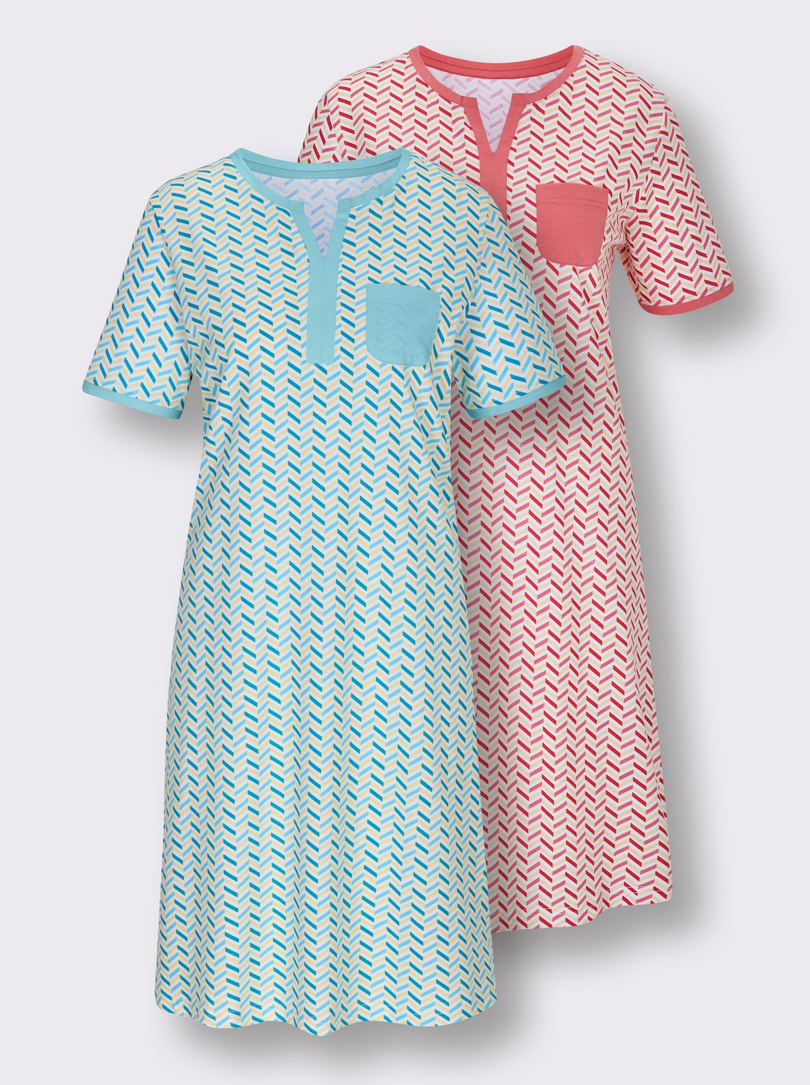 wäschepur Sleepshirts - aquamarin-weiß-bedruckt + flamingo-weiß-bedruckt