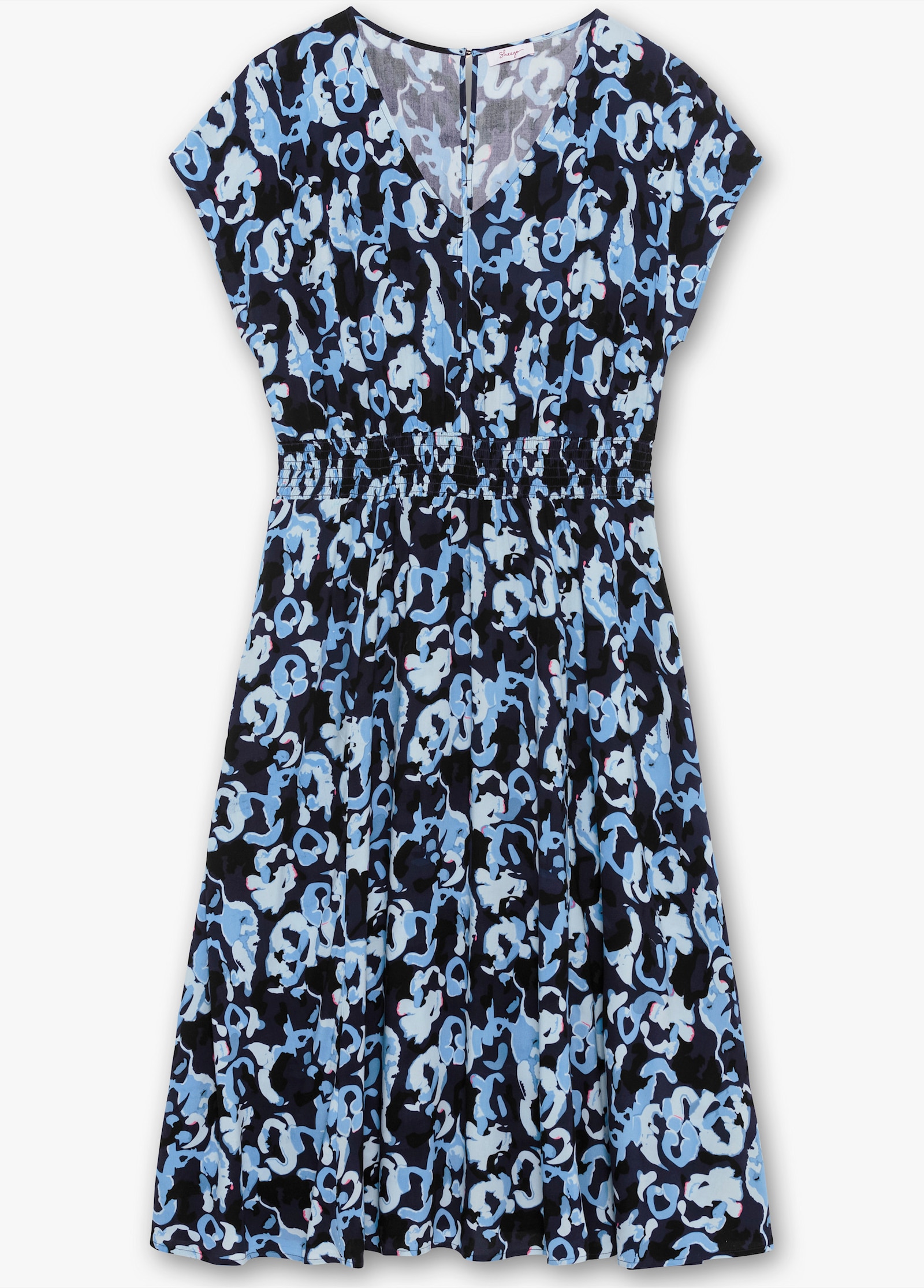 sheego Druckkleid mit Smokbund - marine-gemustert