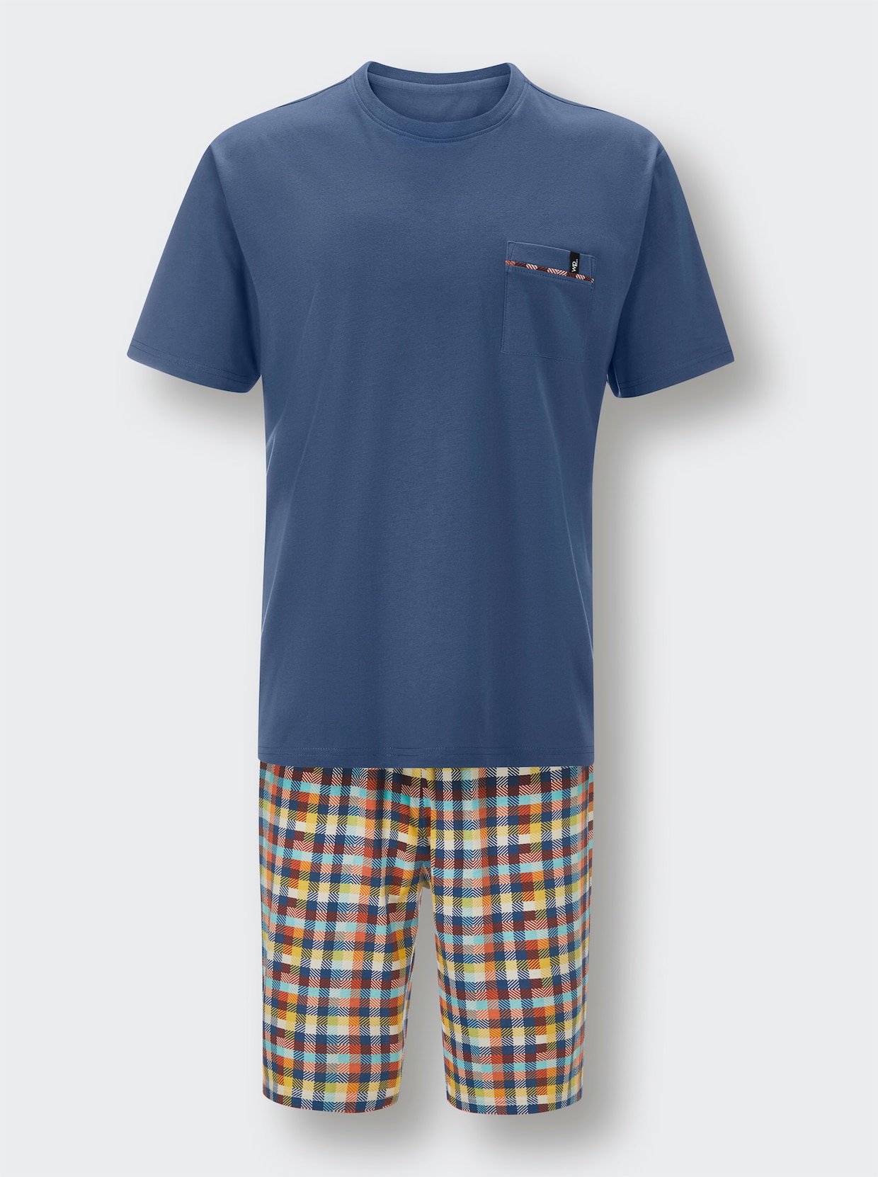 wäschepur men Shortama - jeansblauw/ivoor geruit