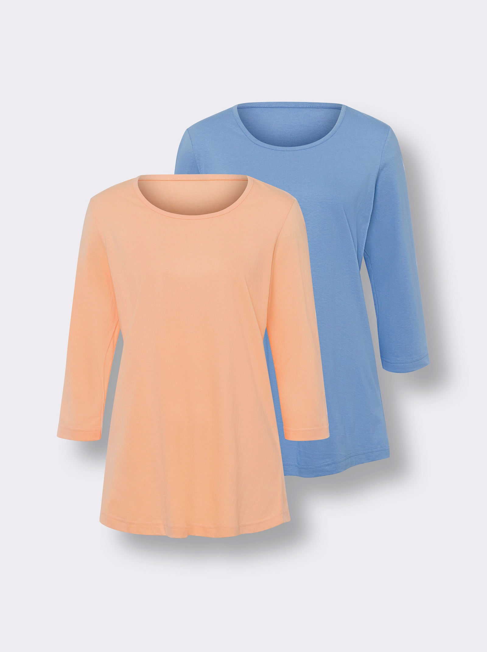 Lang shirt per 2 stuks - hemelsblauw + apricot