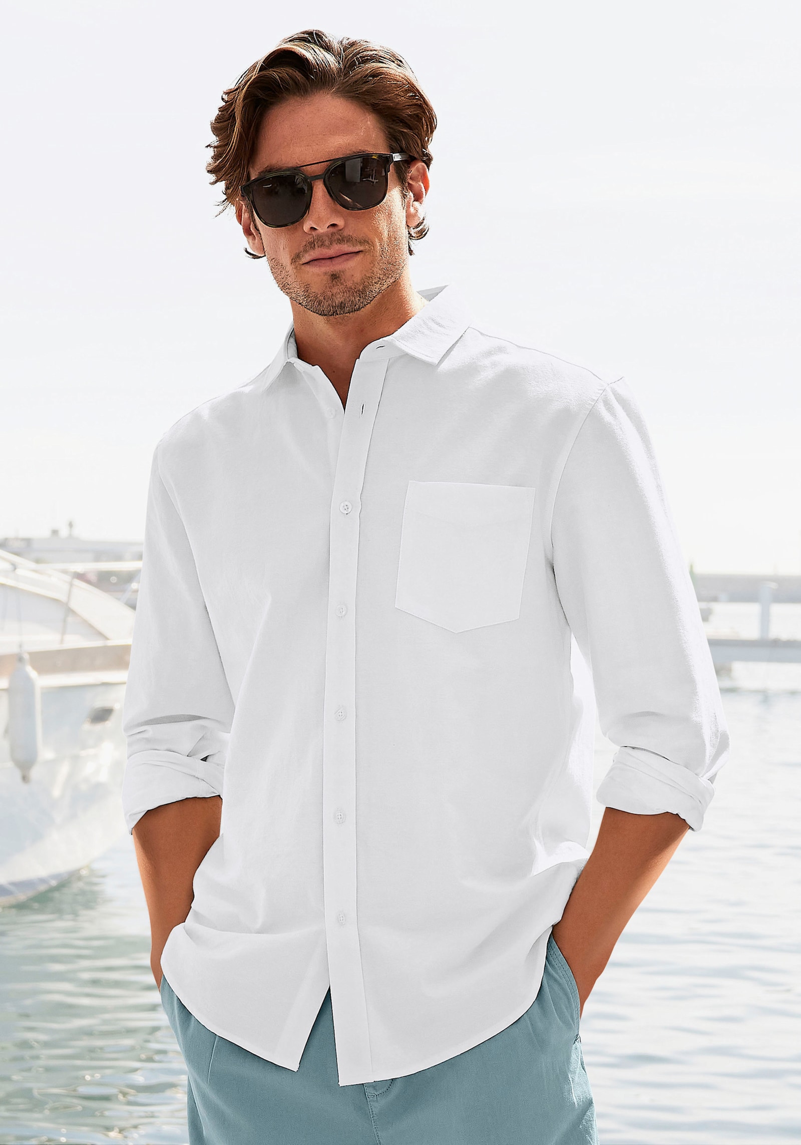 H.I.S Langarmhemd - weiß