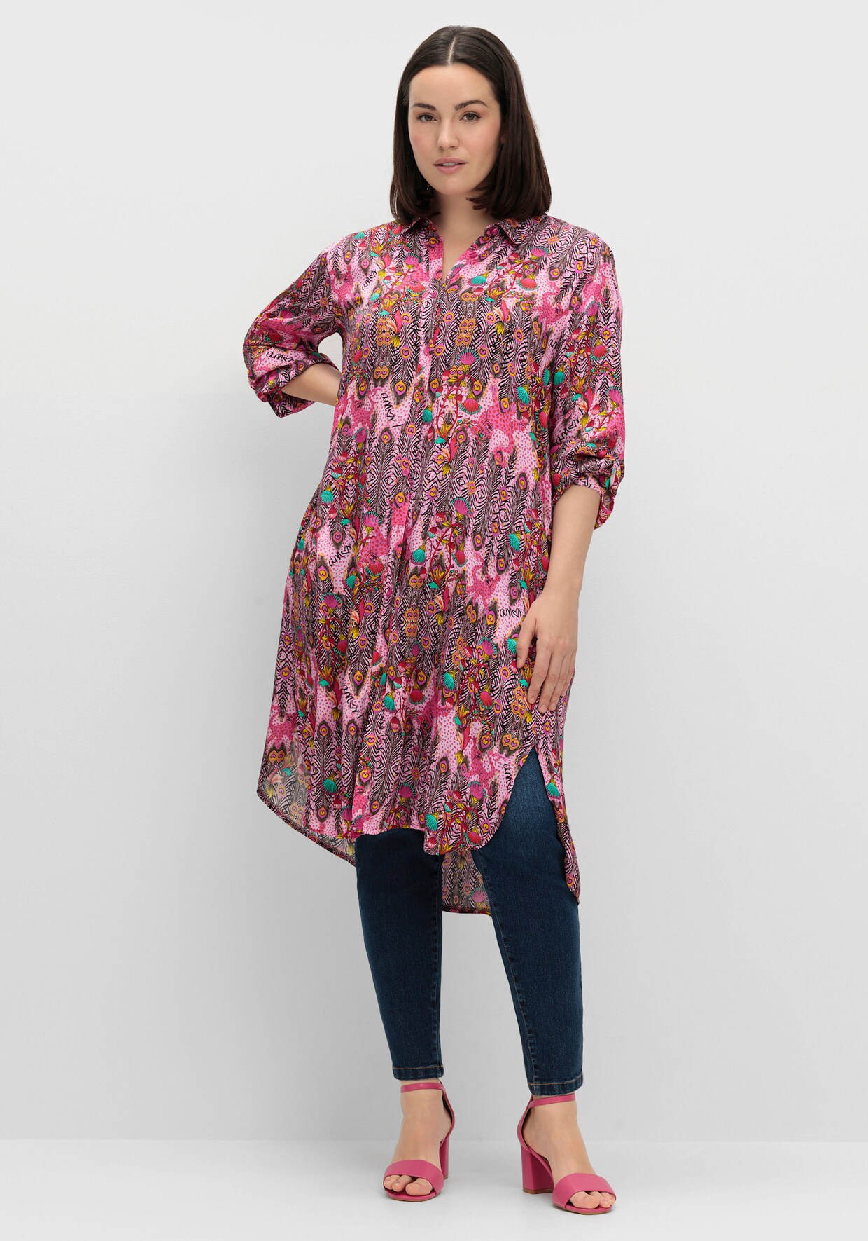 sheego loves miss goodlife Longbluse - pink gemustert