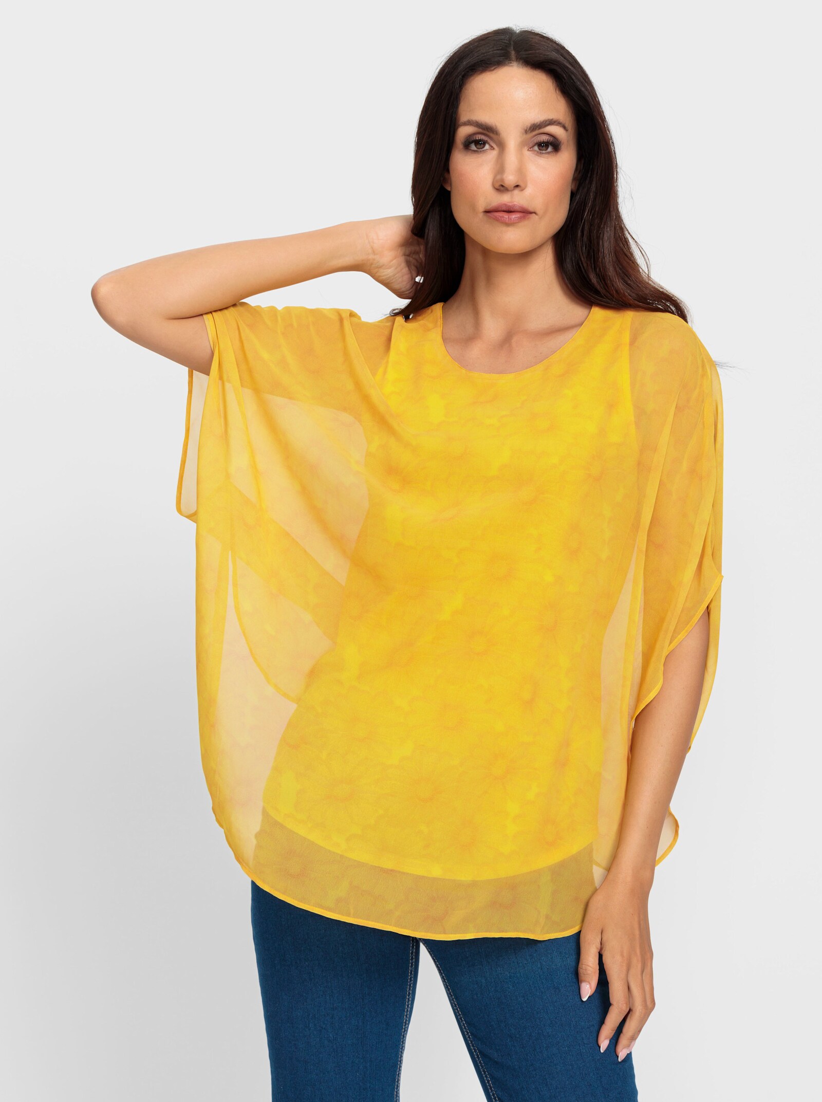 heine Druckbluse mit Fledermaus-Ärmeln - sonnengelb-bedruckt
