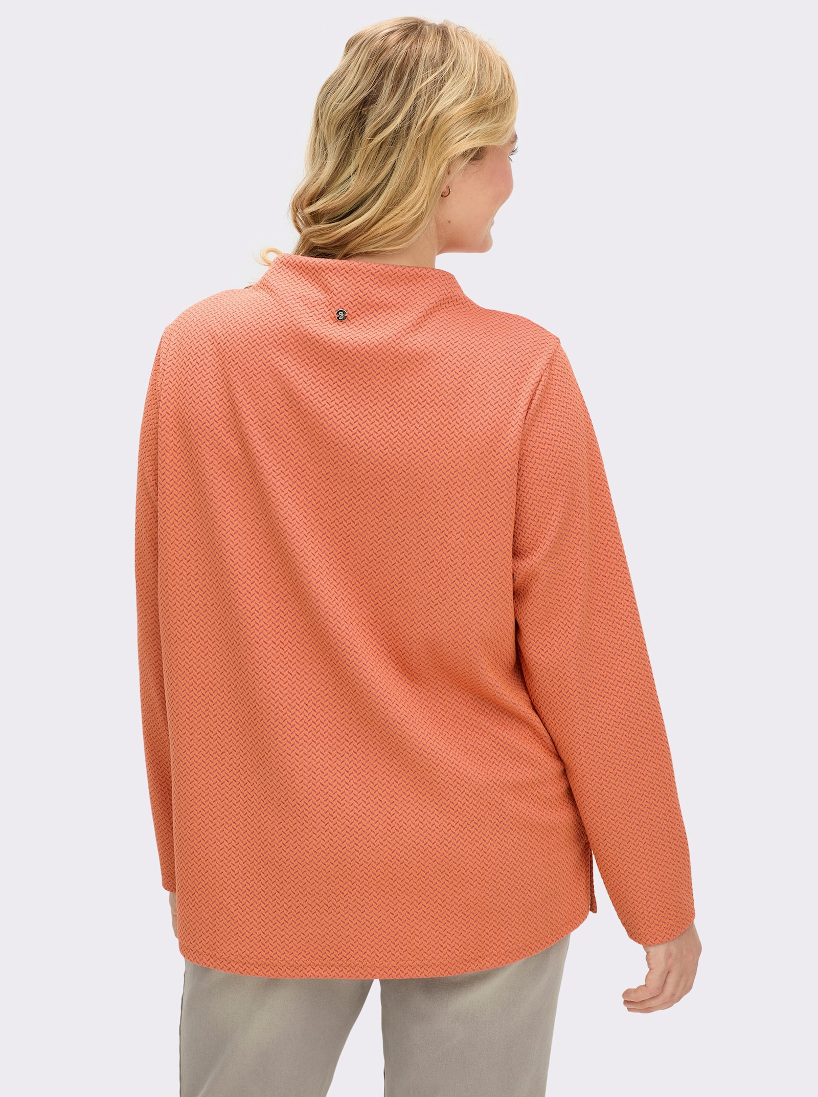sheego Sweatshirt mit Fischgrät-Jacquardmuster - kirsche-orange-gemustert