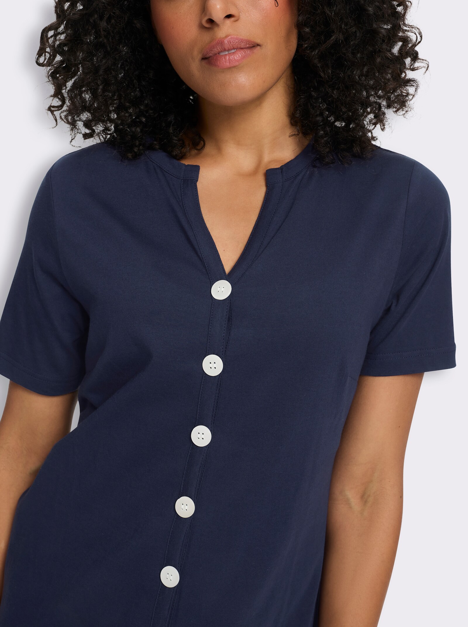 A-Linien-Kleid mit durchgehender Knopfleiste - marine