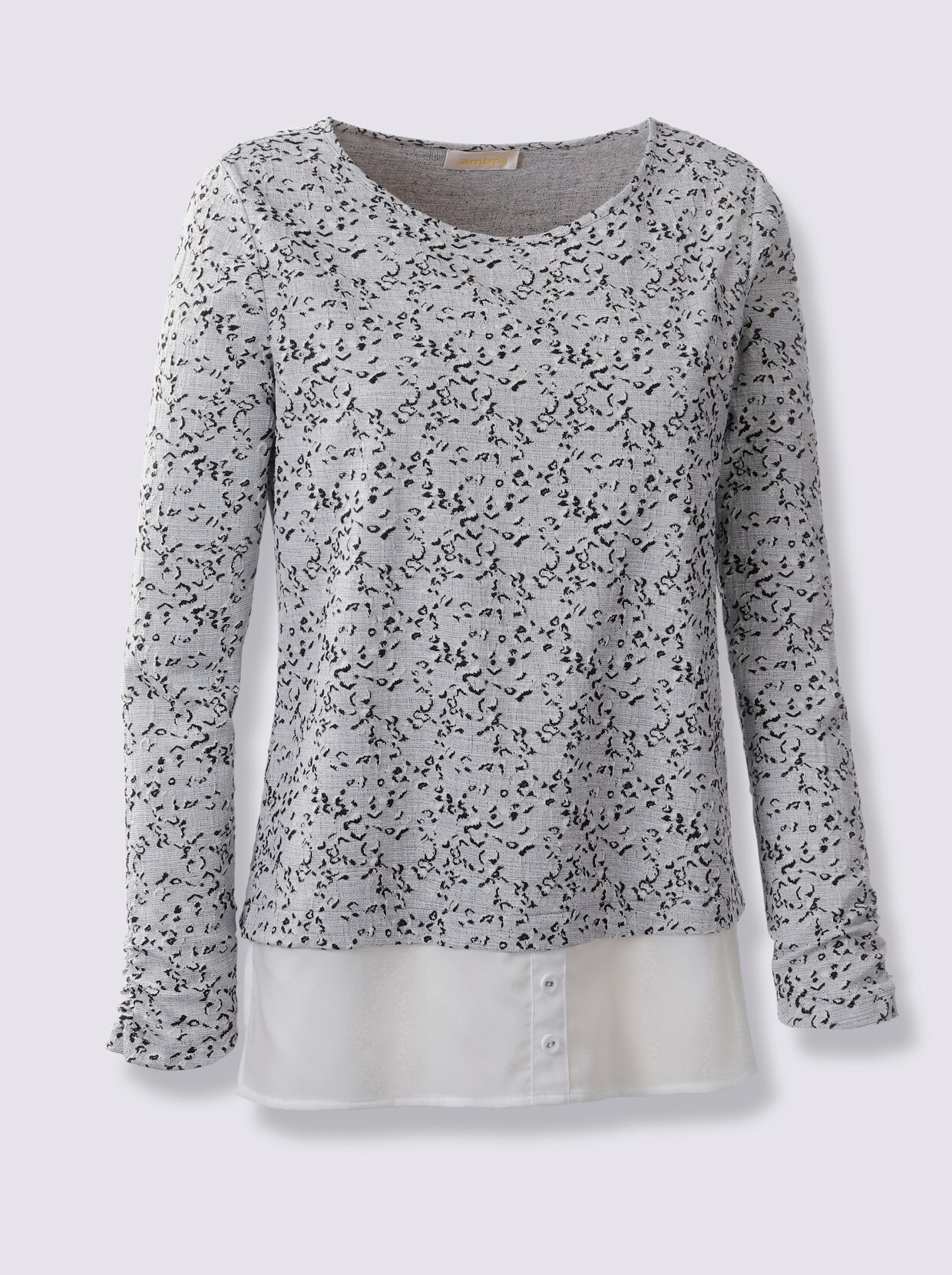 Rundhalsshirt - ecru-schwarz-meliert