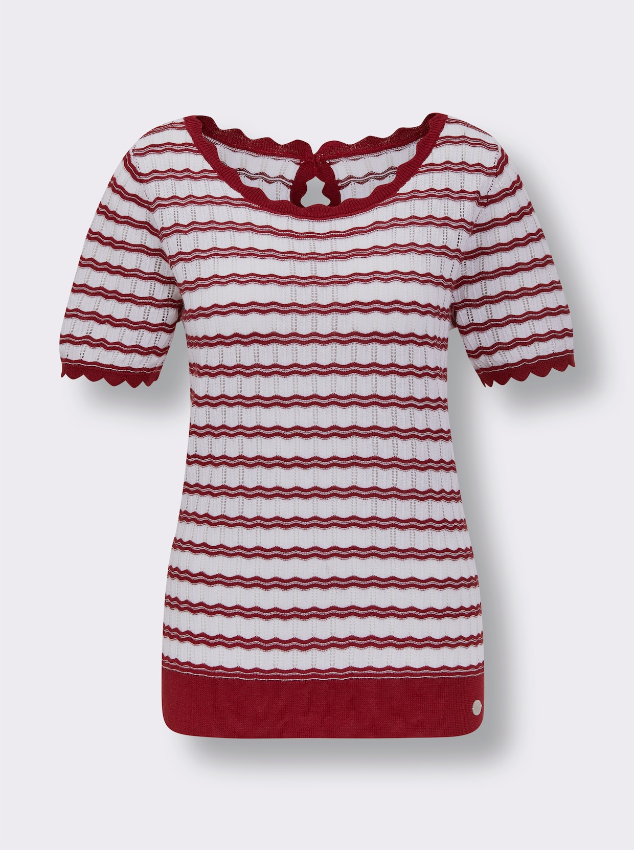 CREATION L PREMIUM Ajourpullover - kirsche-weiß-geringelt