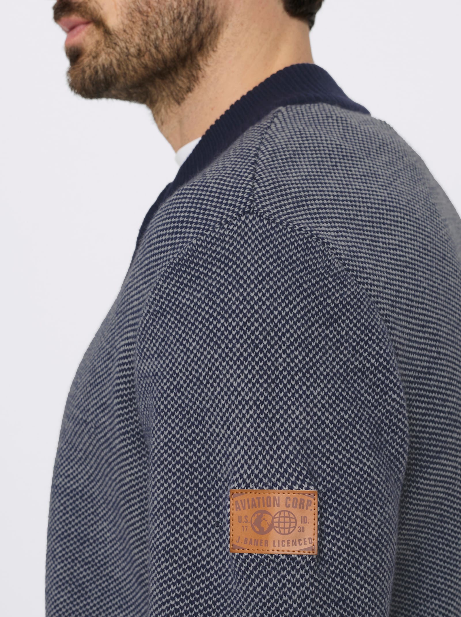 Marco Donati Strickjacke mit unifarbenen Elementen - marine-ecru-meliert