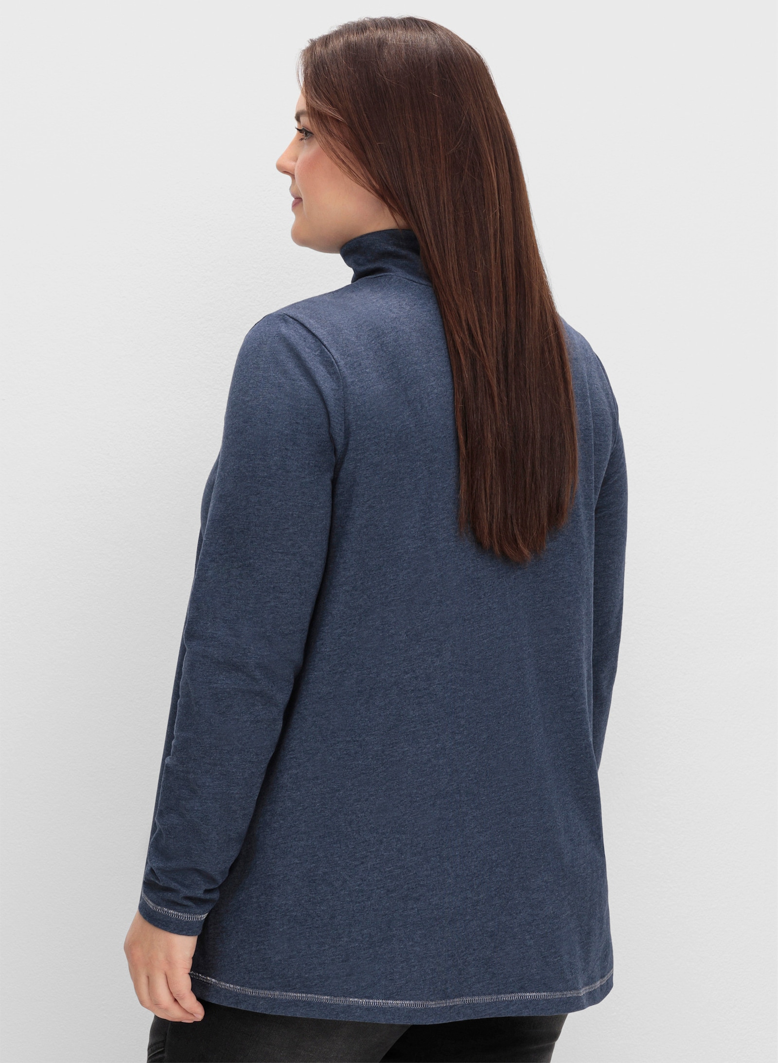 sheego Langarmshirt in femininer A-Linie - saphir-meliert