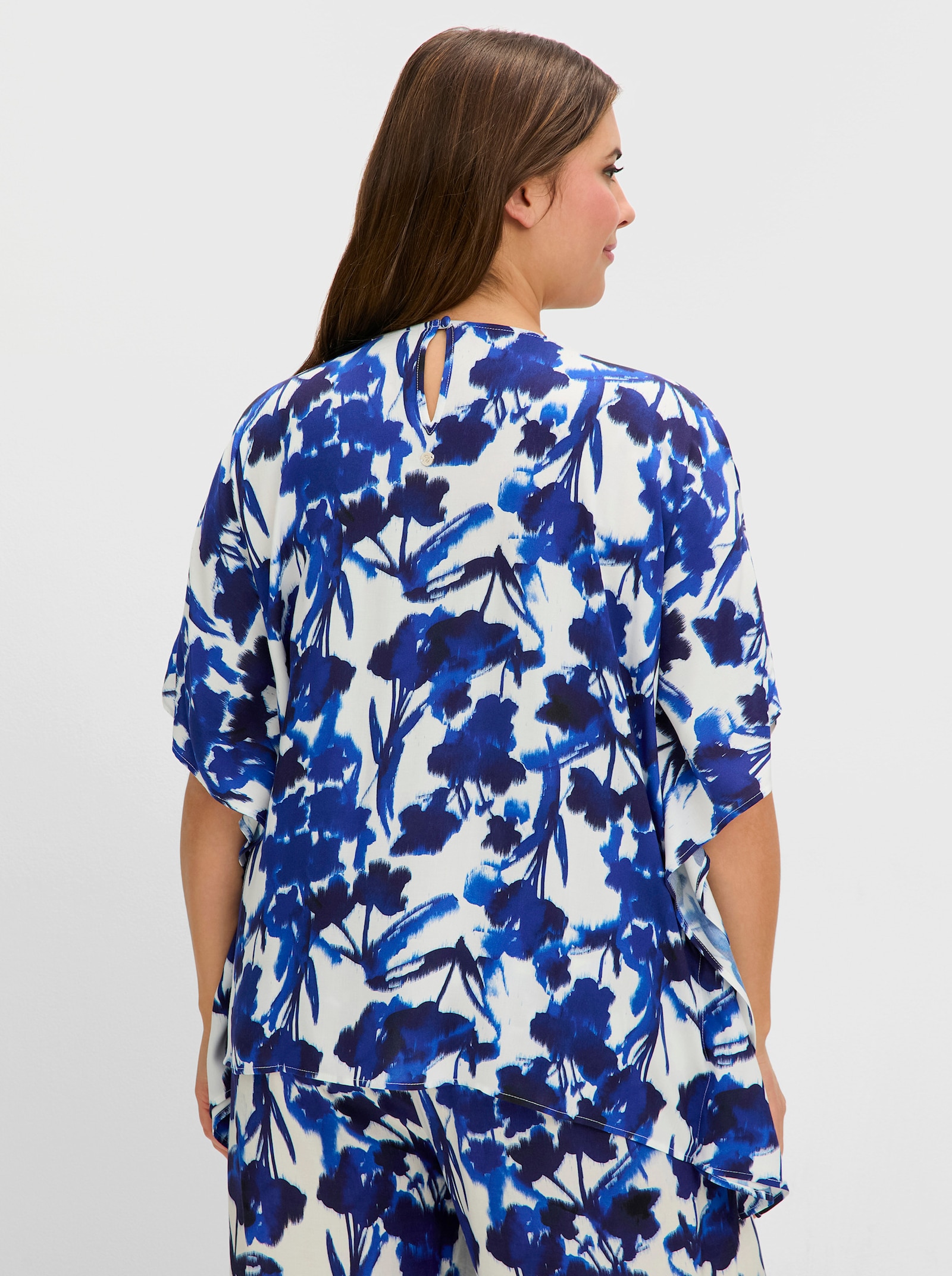 sheego Tunika mit Zipfelsaum und Blumendruck - kobalt-gemustert