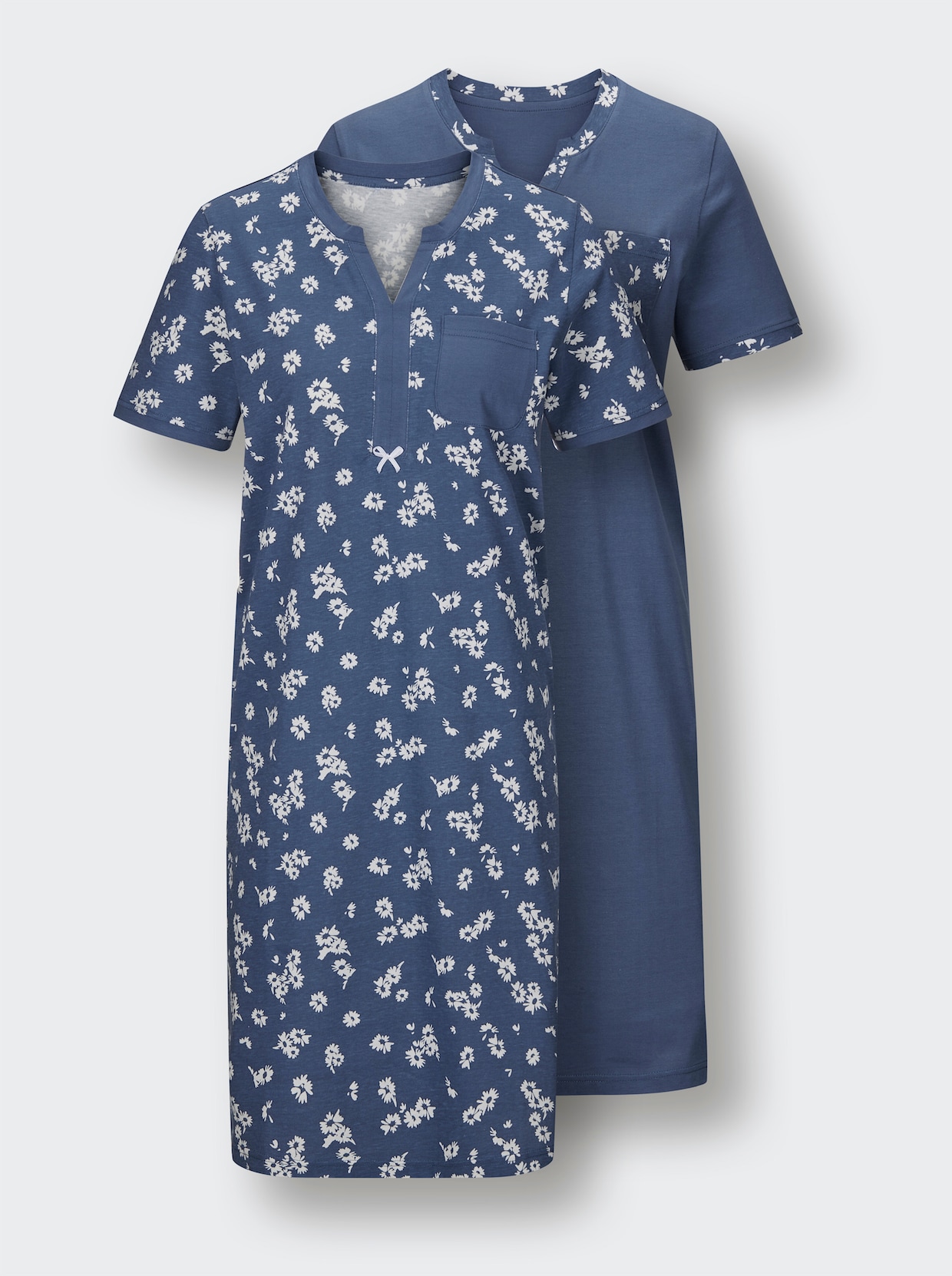 wäschepur Sleepshirts - jeansblau-ecru-bedruckt + jeansblau