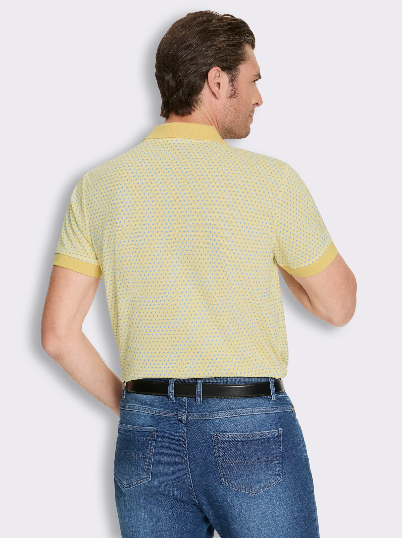 Marco Donati Kurzarmshirt in Pikee-Struktur - gelb-gemustert