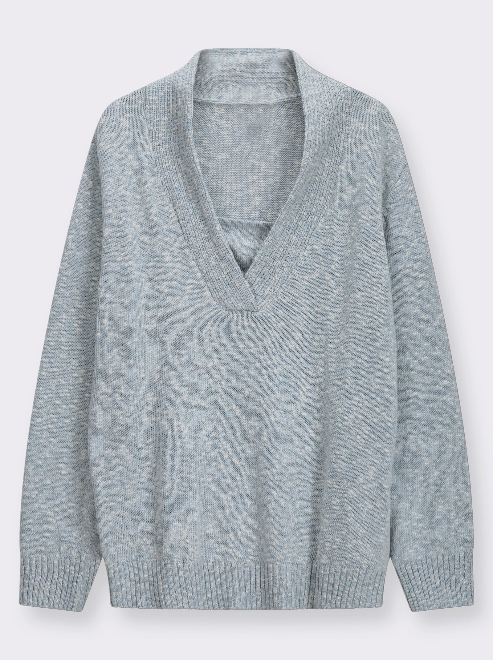 V-Ausschnitt-Pullover in 2-in-1-Optik - bleu-meliert