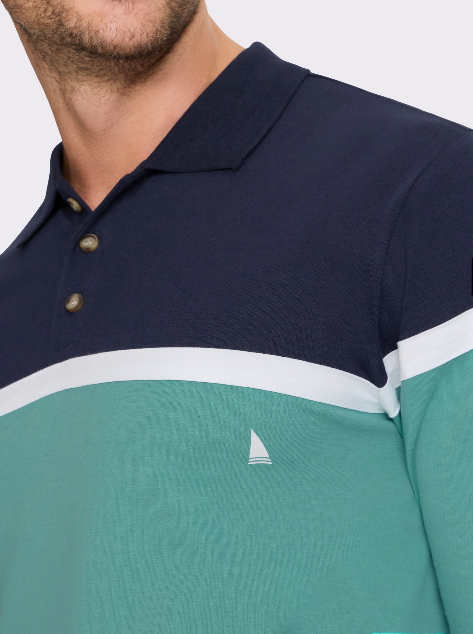 Catamaran Langarm-Poloshirt im Colour Blocking-Dessin - marine-salbei