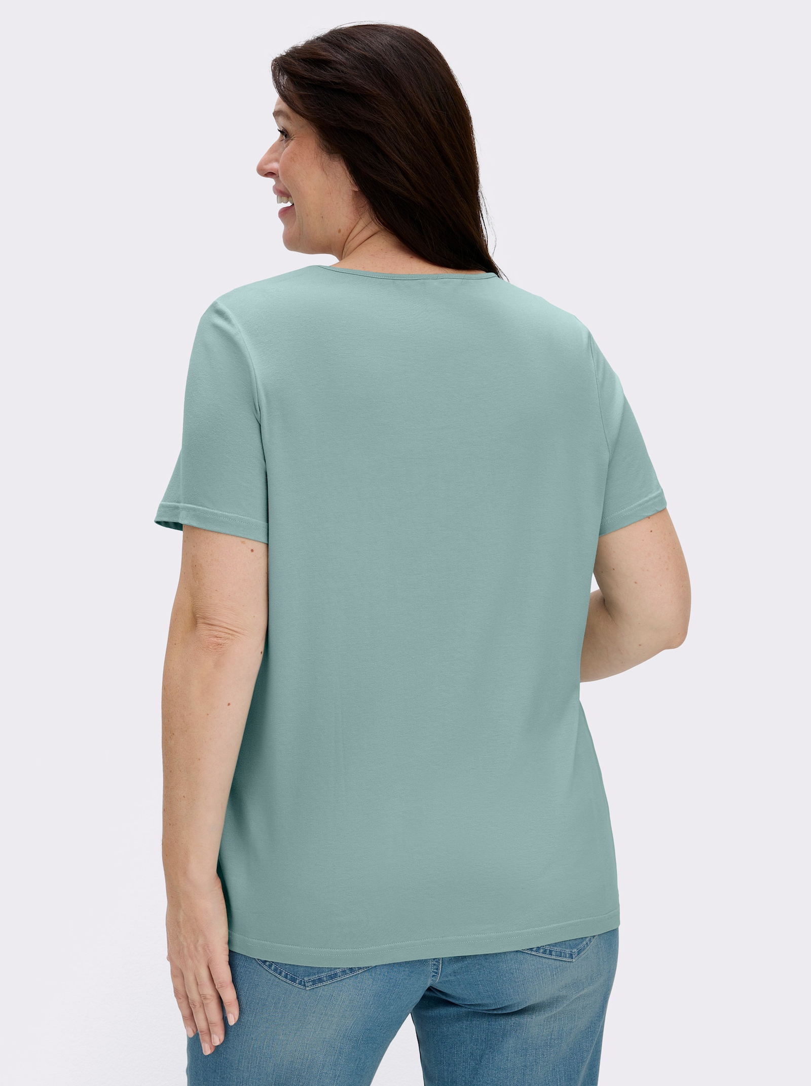  Rundhalsshirt in A-Form mit Falten - mint